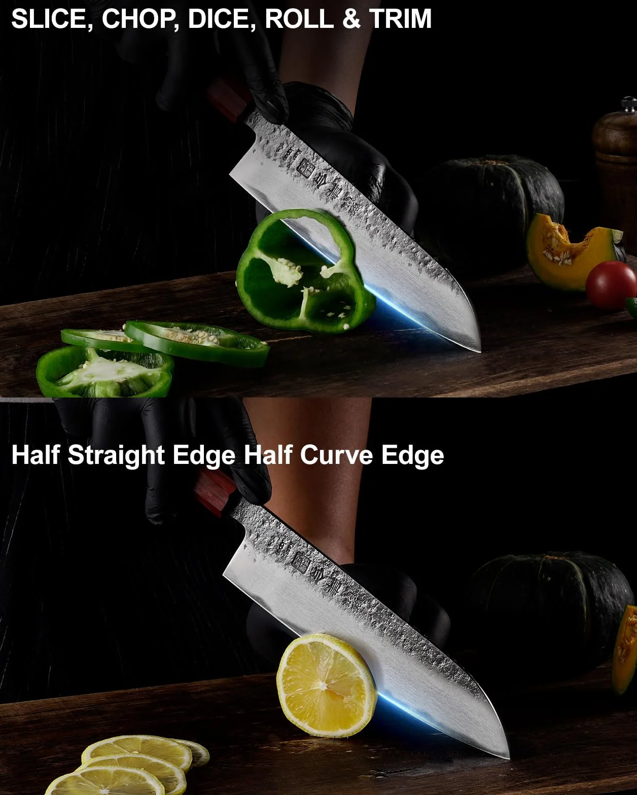 kanngou Santoku japoński nóż szefa kuchni, 18 cm, bardzo ostry nóż kuchenny ze stali AUS-8, z uchwytem z drewna hebanowego i czerwonego drewna oraz pudełkiem na prezent