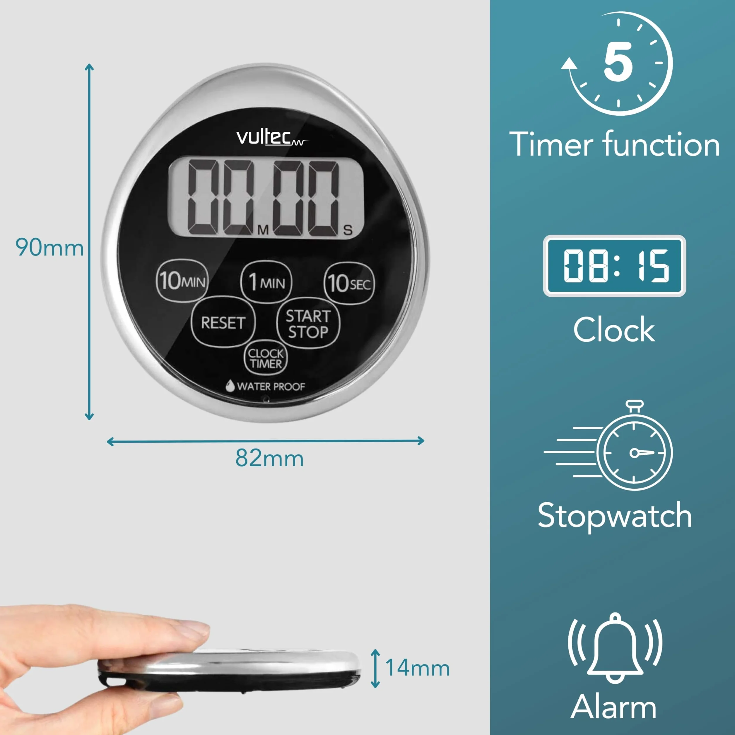 Timer prysznicowy T5 – cyfrowy wodoszczelny timer – timer prysznicowy (czarny, srebrny)