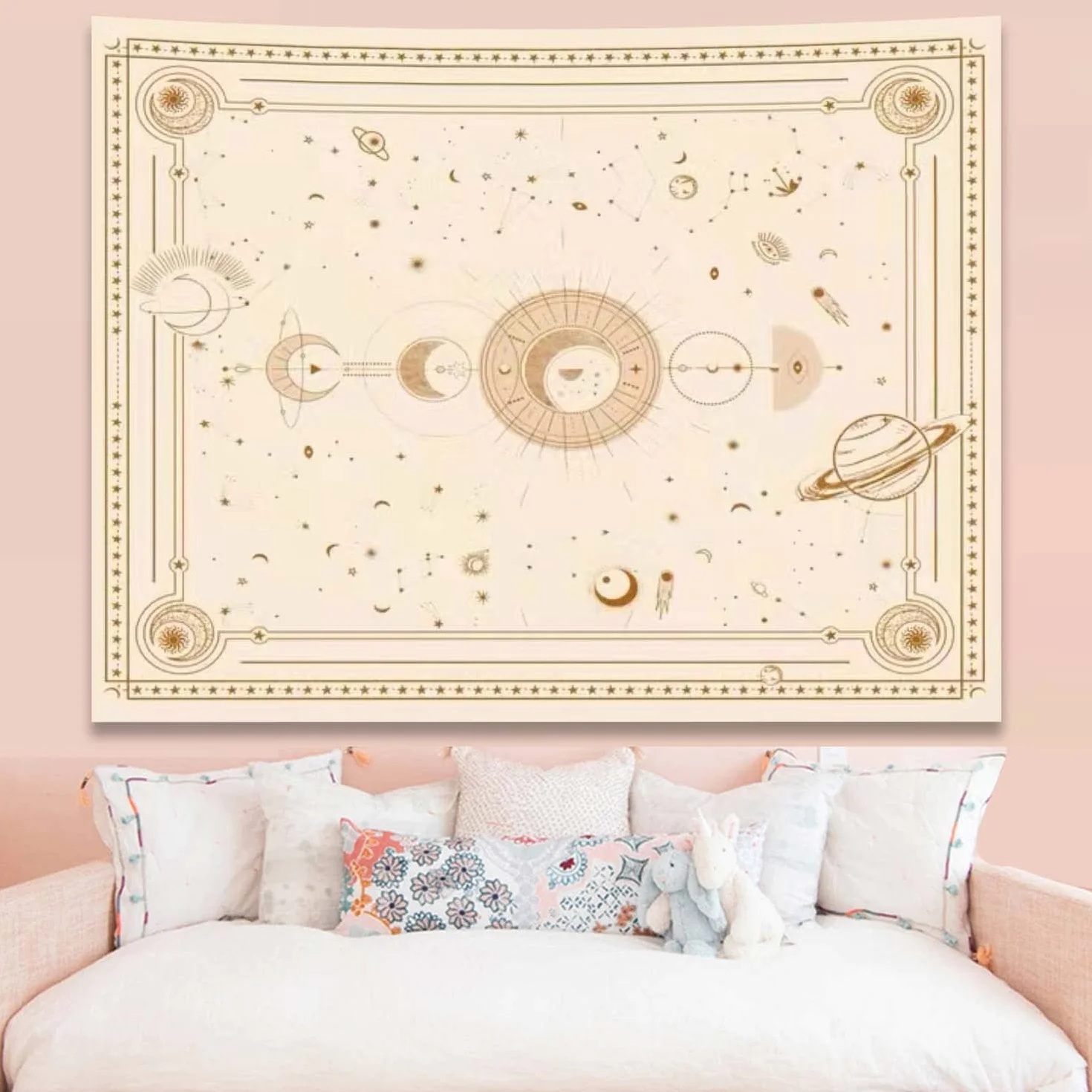 Arawat Dywan ścienny, fazy księżyca, biały – księżyc, gobelin, gotycki, indyjski gobelin, mandala, psychodeliczna dekoracja, dekoracja ścienna (150 x 200 cm)