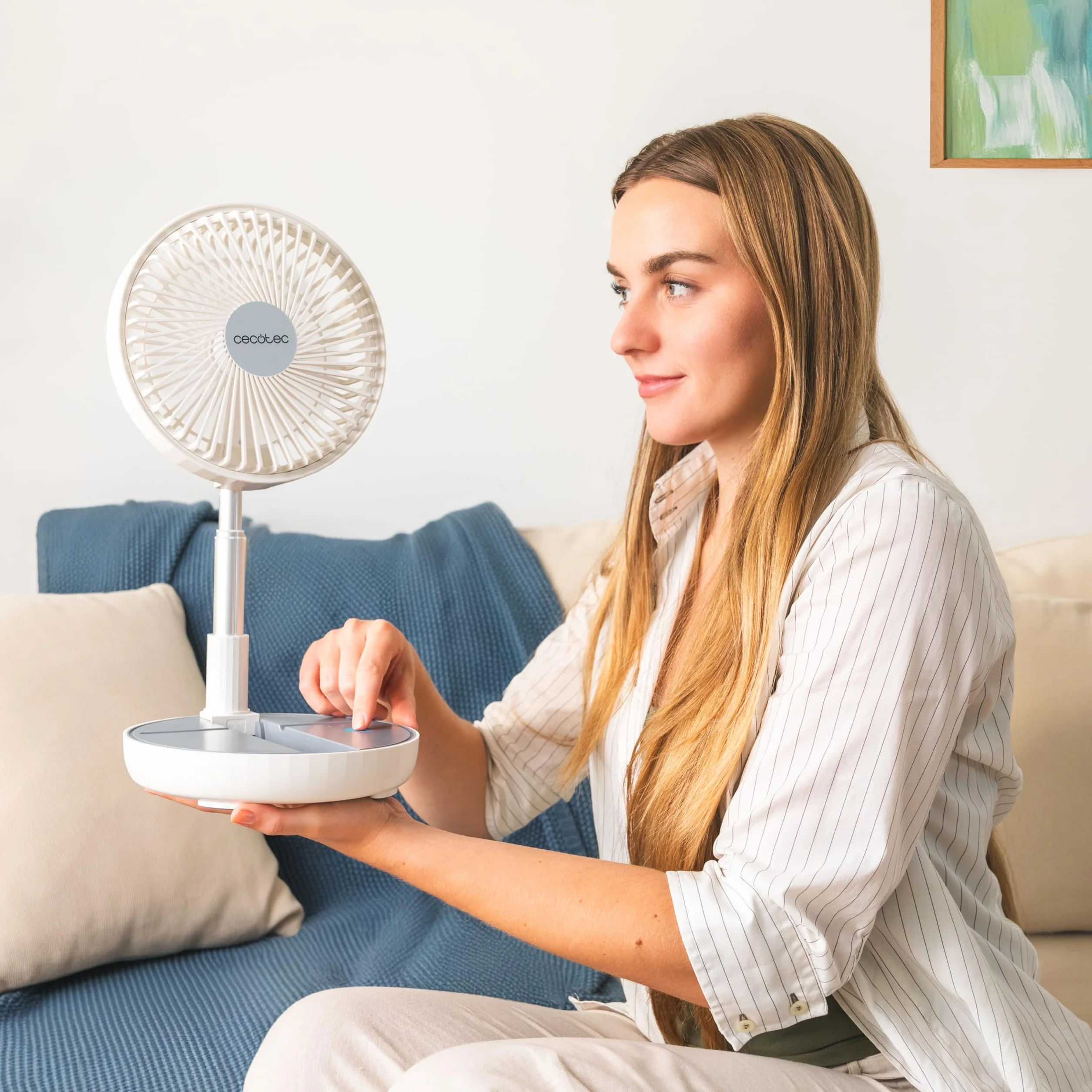 Cecotec - Przenośny składany wentylator EnergySilence 800 FoldAir - Bateria 7200 mAh, wysuwana i regulowana konstrukcja, 5 aerodynamicznych łopatek, 8 cali, 3 prędkości, kontrola kierunku