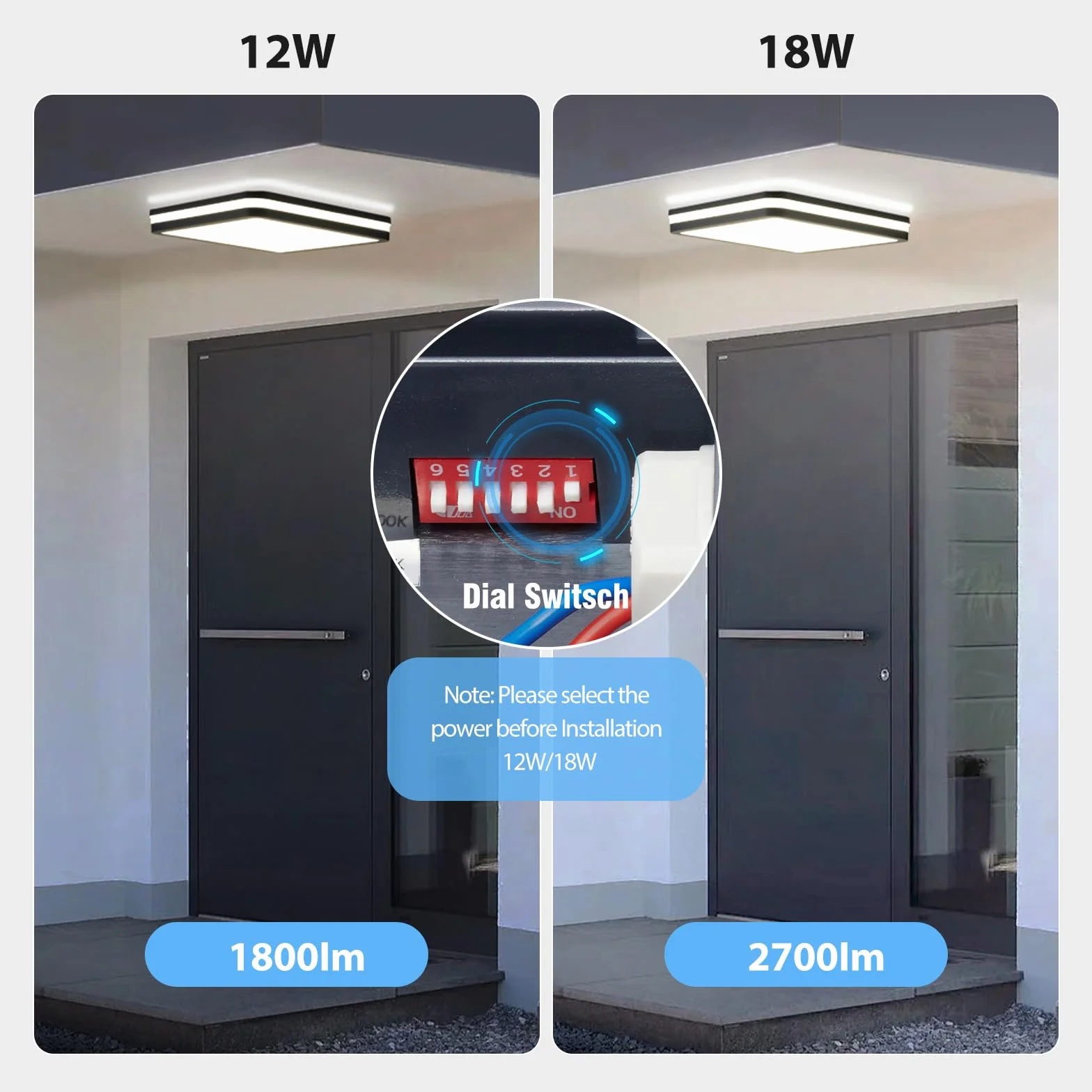 LEZOE Lampa sufitowa do łazienki IP65, odporna na wilgoć, 18W/12 W, 2700 lm, 150Lm/ w; lampa sufitowa 3000K/4000K/6500K, idealna do garażu/korytarza/salonu, łazienki, kuchni/balkonu/sypialni szary
