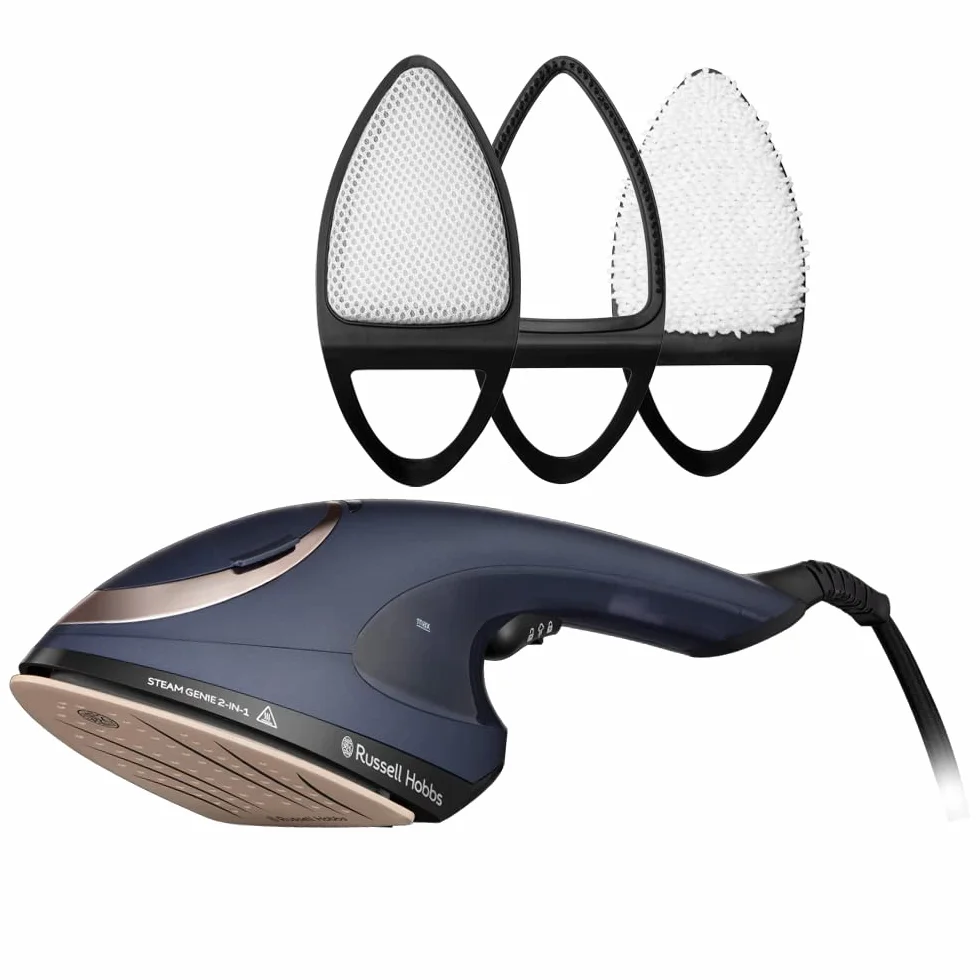 Russell Hobbs parownica do ubrań [1700W, para 20g/min] Steam Genie (2w1: parownica i żelazko parowe, ceramizna stopa, antybakteryjny, idealny w podróży, 3 nasadki: ubrania, zasłony, tkaniny) 28370-56