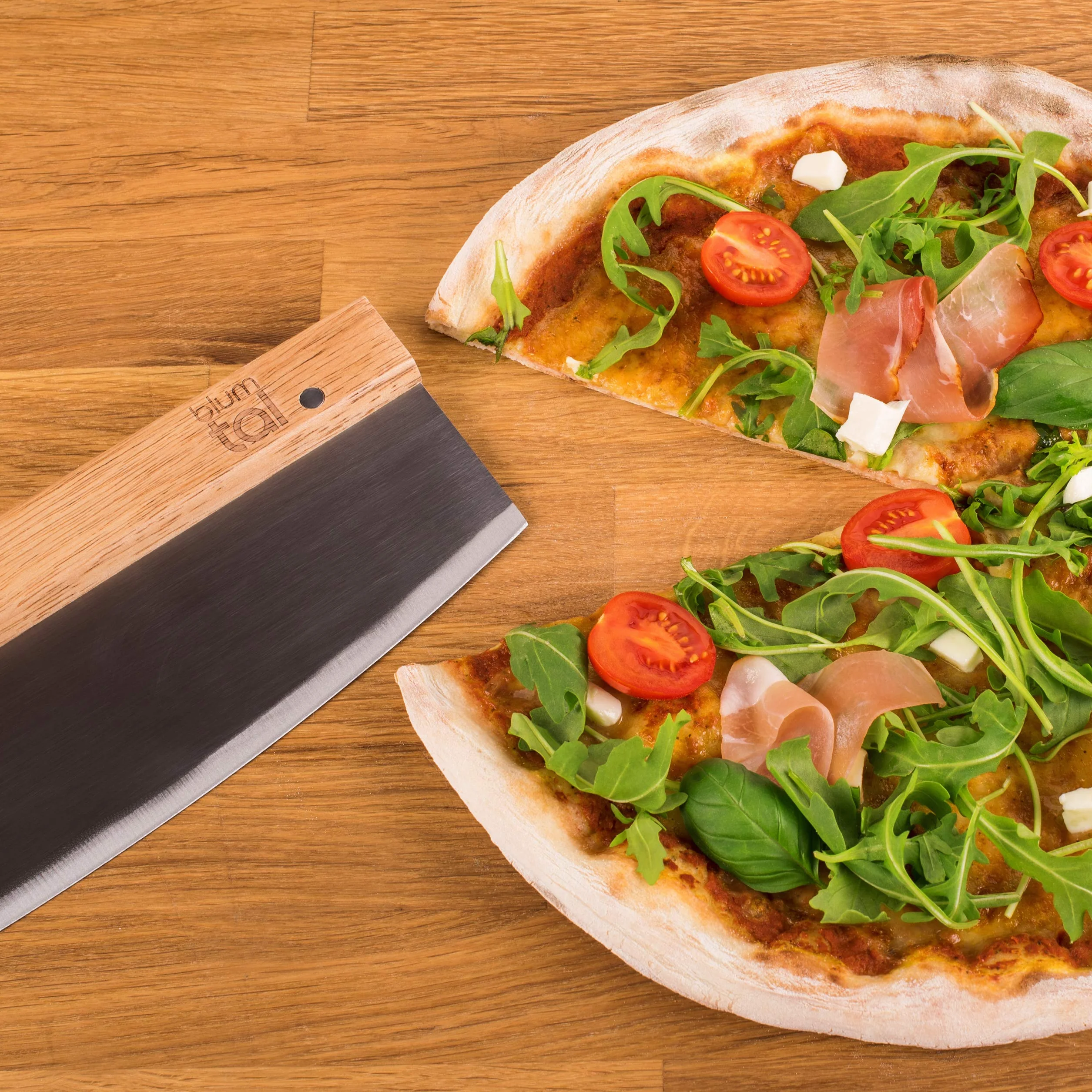 Blumtal Nóż do pizzy ze stali nierdzewnej - Profesjonalny nóż do pizzy z ostrzem ze stali nierdzewnej o długości 32 cm - Nóż do krojenia pizzy z drewnianym uchwytem - Ostry nóż do pizzy