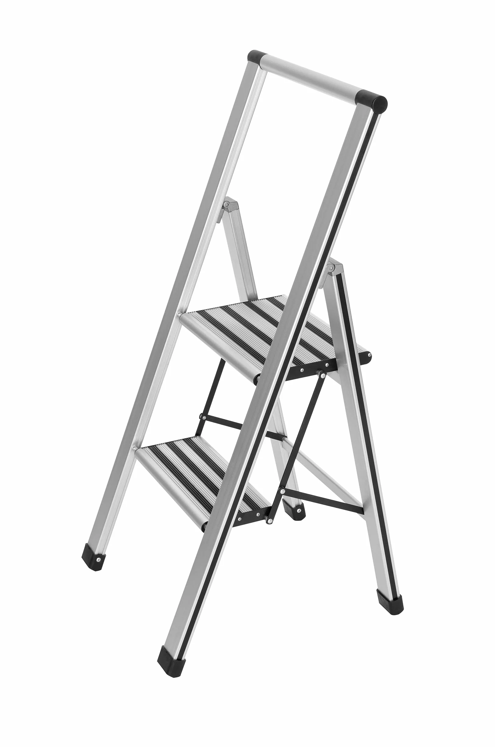 Wenko Lekka aluminiowa drabina z 2 stopniami dla 50 cm wyższej pozycji, antypoślizgowe stopnie XXL, designerska drabina składana, certyfikat TÜV Süd, 44 x 101 x 5,5 cm, kolor srebrny matowy