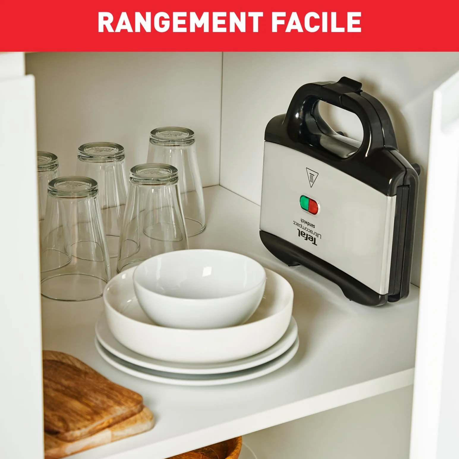 TEFAL SM1552 Ultracompact Opiekacz do Kanapek, wskaźniki świetlne, nieprzywierająca powłoka, kompaktowy design, przechowywanie w pionie, Srebrny/Czarny