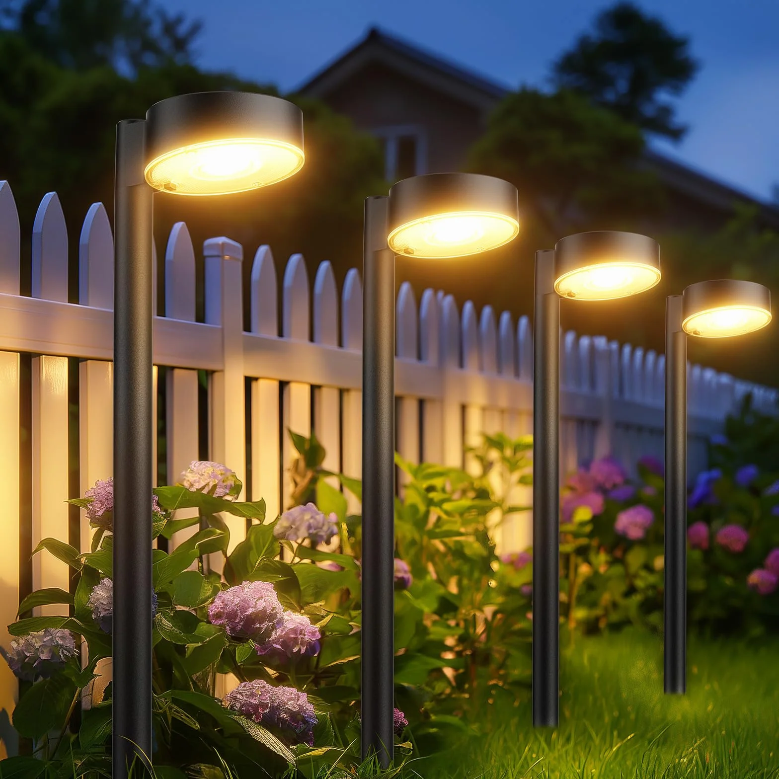 BUCASA Lampy solarne do ogrodu, 6 x 12 diod LED, jasne lampy solarne do użytku na zewnątrz, z dłuższym czasem pracy, wodoszczelność IP65, solarne lampy ogrodowe, dekoracja na trawnik, taras, podwórko