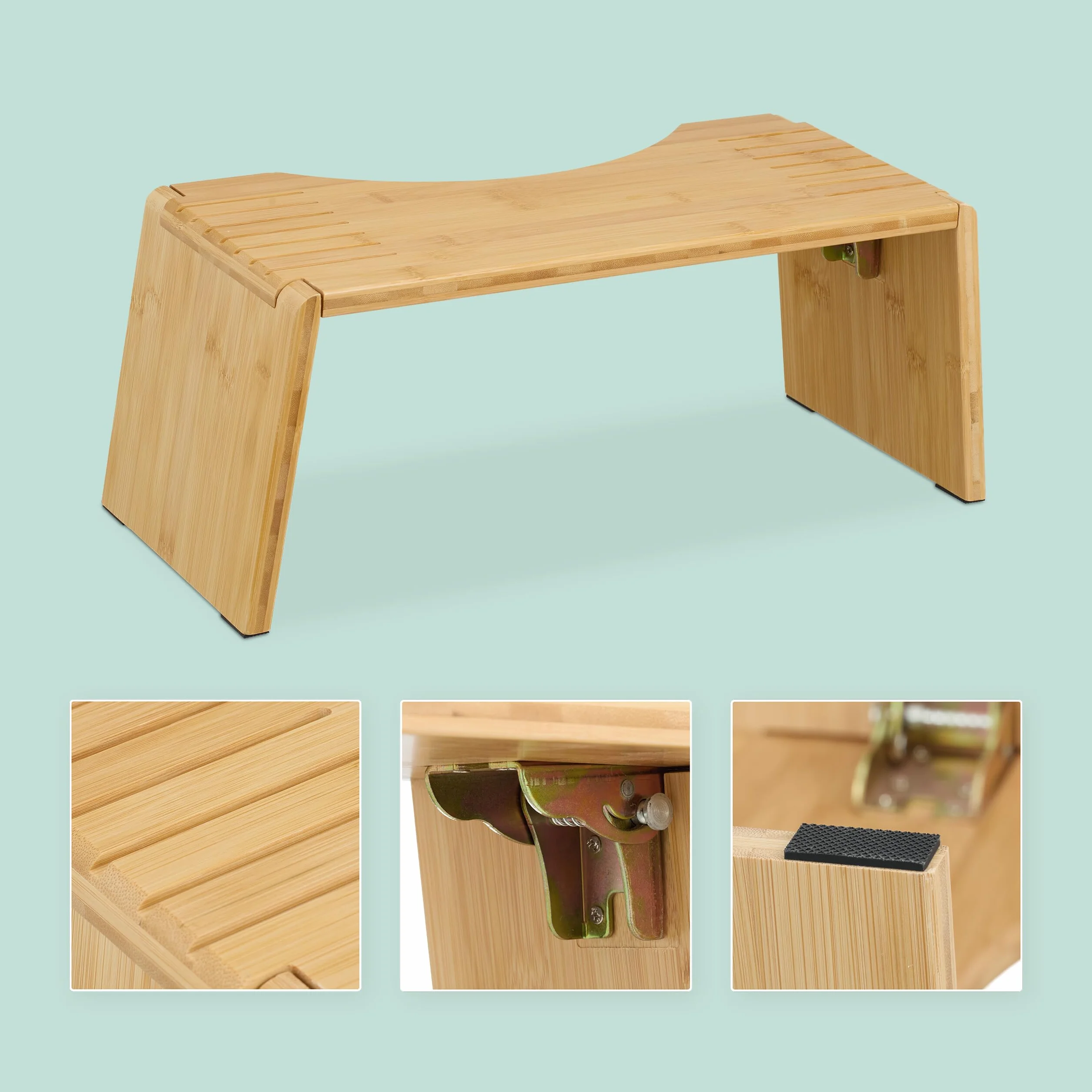 Relaxdays Taboret toaletowy, składany, podpórka do wypróżnień, taboret WC dla dorosłych, bambus, wys. x szer. x gł.: 19 x 48,5 x 20 cm, naturalny