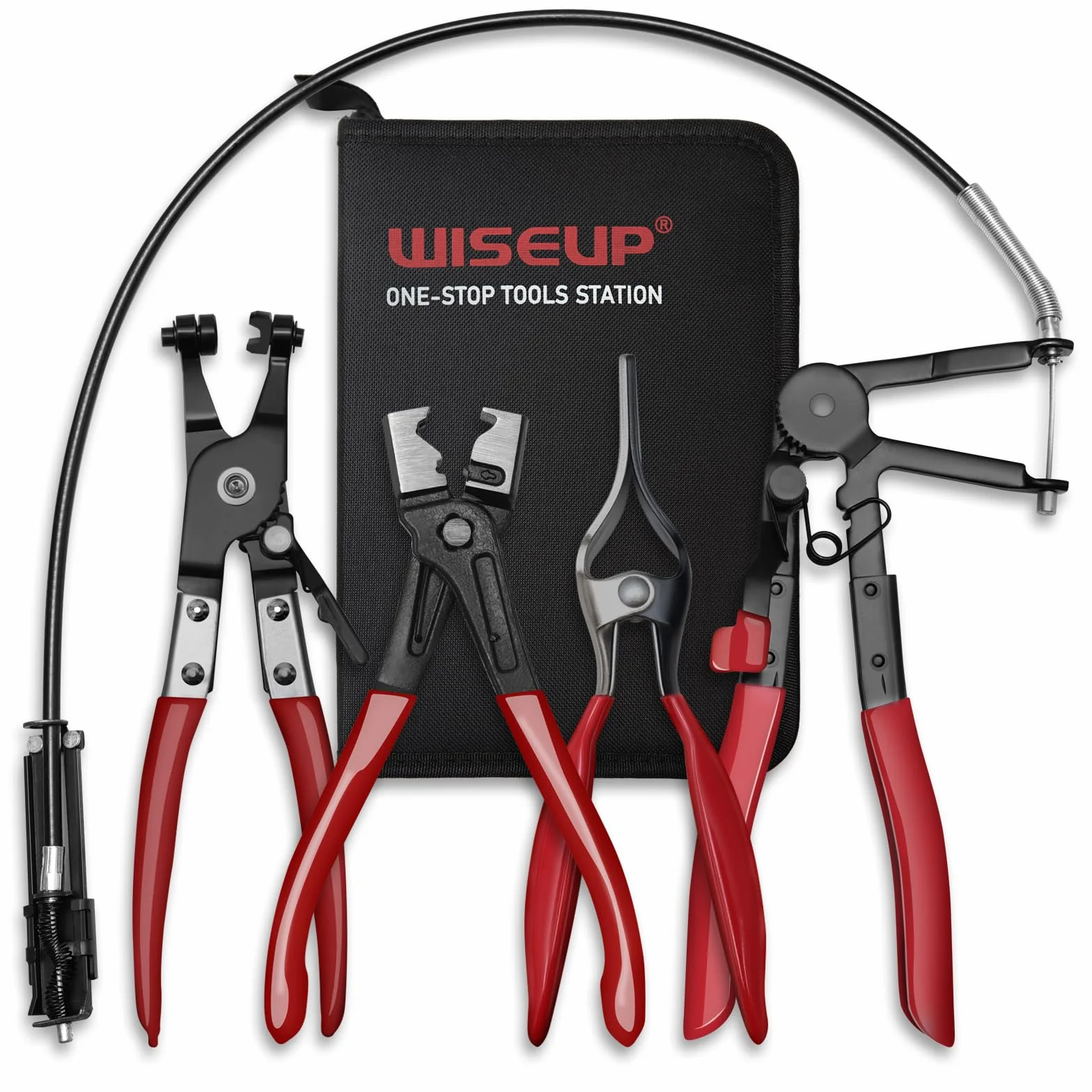 WISEUP 4-częściowy zestaw szczypiec zaciskowych do węża o zasięgu 68,6 cm, szczypce do sprężyn drucianych, szczypce Clic-R, narzędzie do usuwania węży i zacisków płaskich