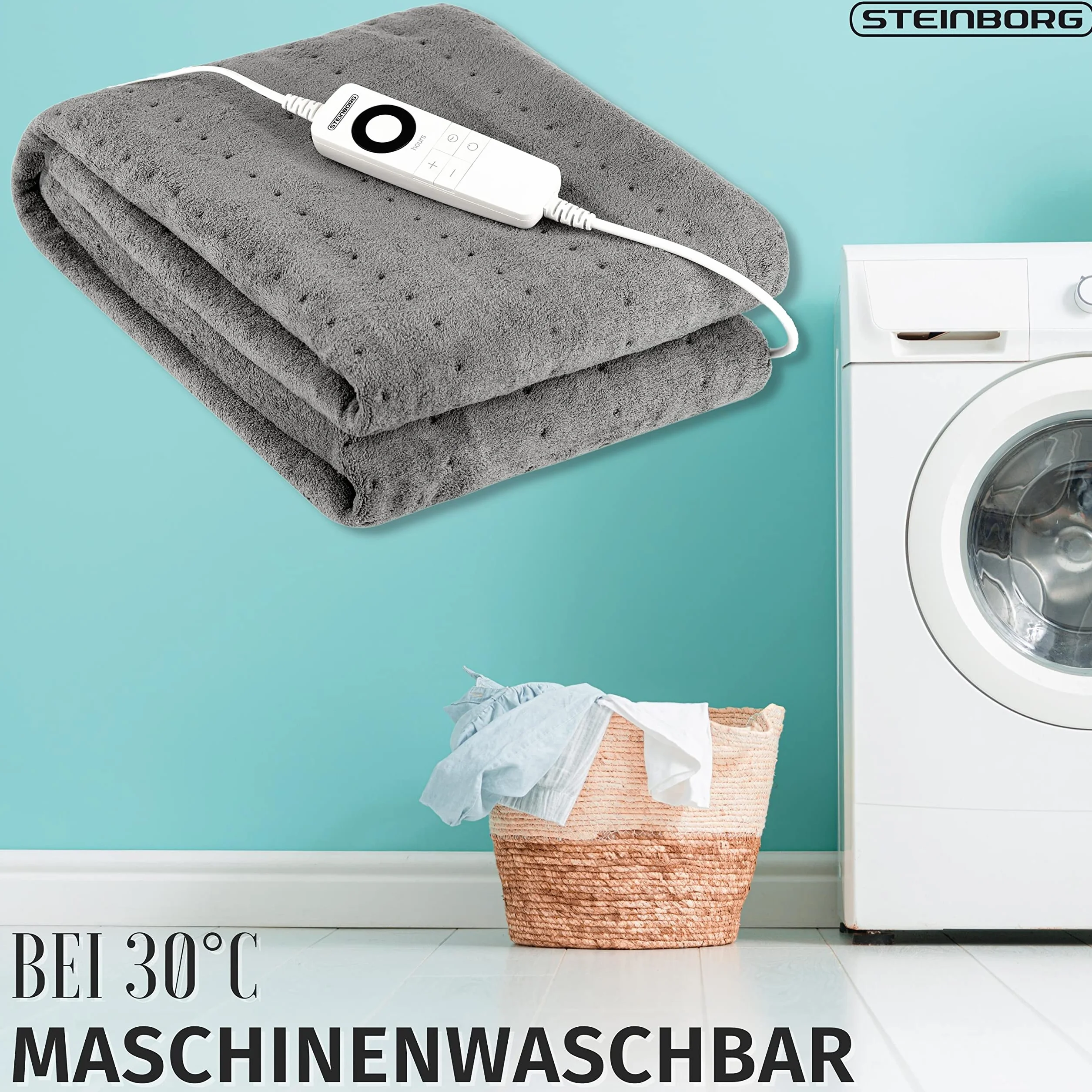 Steinborg Koc elektryczny z automatycznym wyłączaniem | 150 x 80 cm | 6h timer | można prać w temperaturze 30° | 6 stopni temperatury | zdalne sterowanie | koc termiczny | podkładka termiczna na