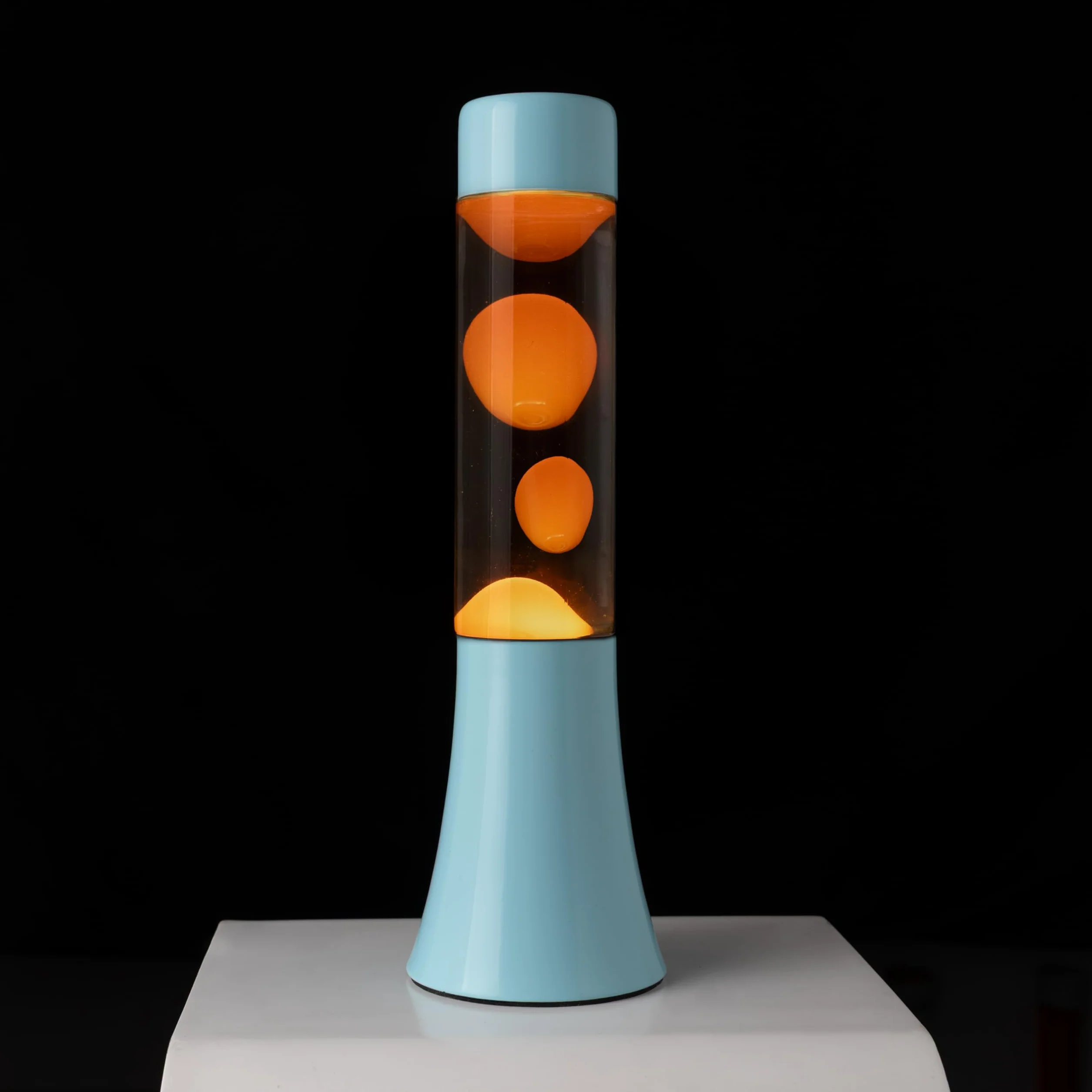 Fisura – Lampa lawa zielona 30 cm, lampa lawa relaksacyjna w stylu retro do domu, lampka dekoracyjna z niebieską podstawą i pomarańczowym płynem, oryginalny pomysł na prezent, 9 x 9 x 30 cm