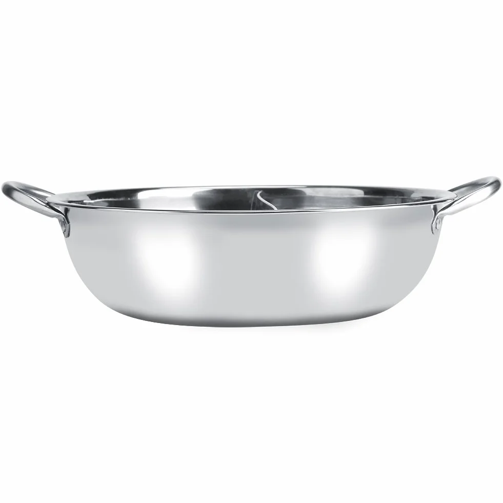 Chiński Hot Pot, dwupokojowy garnek ze stali nierdzewnej Shabu-Shabu, głęboki dla 4-5 osób, używany z kuchenką indukcyjną / piekarnikiem gazowym / piekarnikiem elektrycznym / płytą ceramiczną - srebrny (34cm)