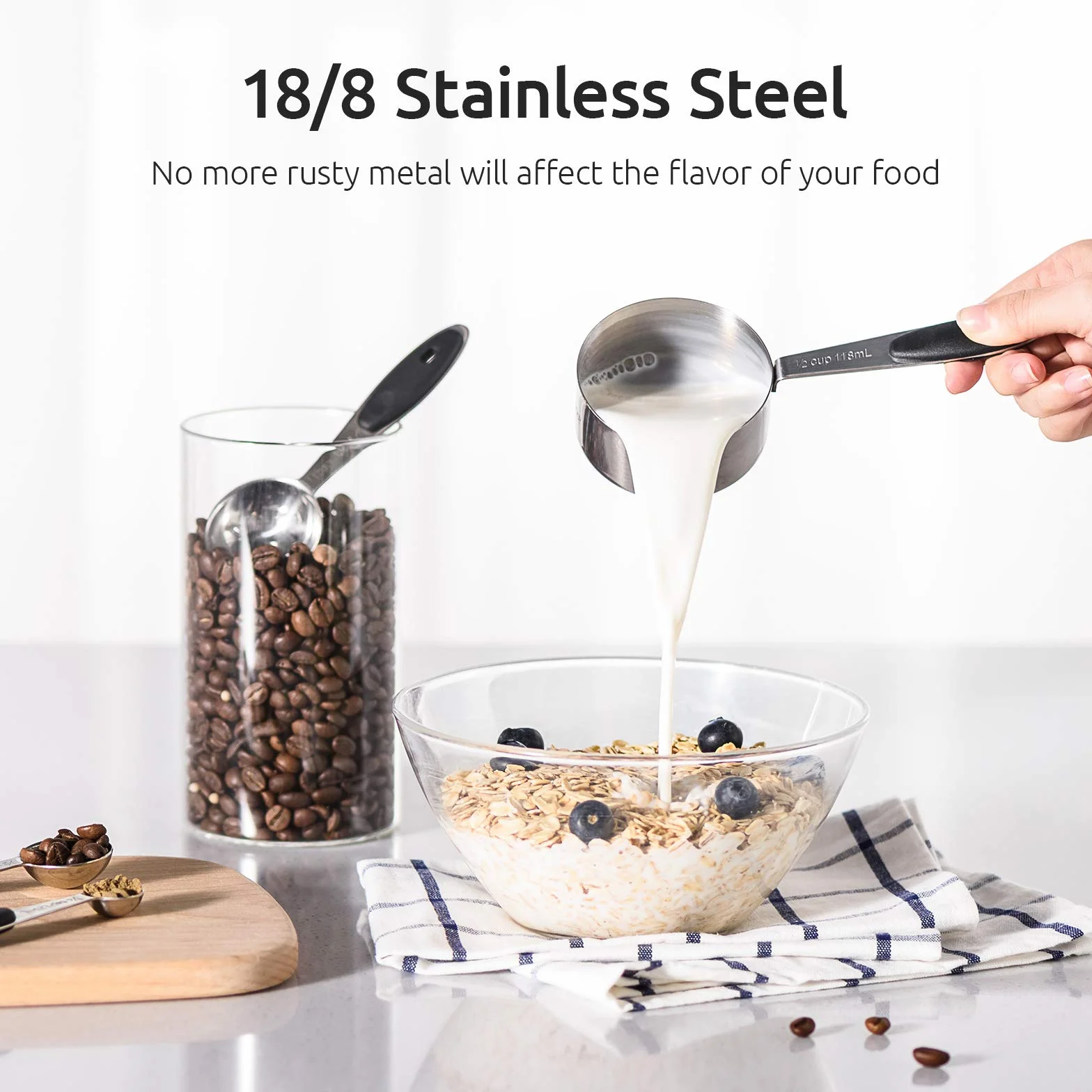 U-Taste Miarki ze Stali Nierdzewnej 18/8, Zestaw 10 Sztuk, Czarny