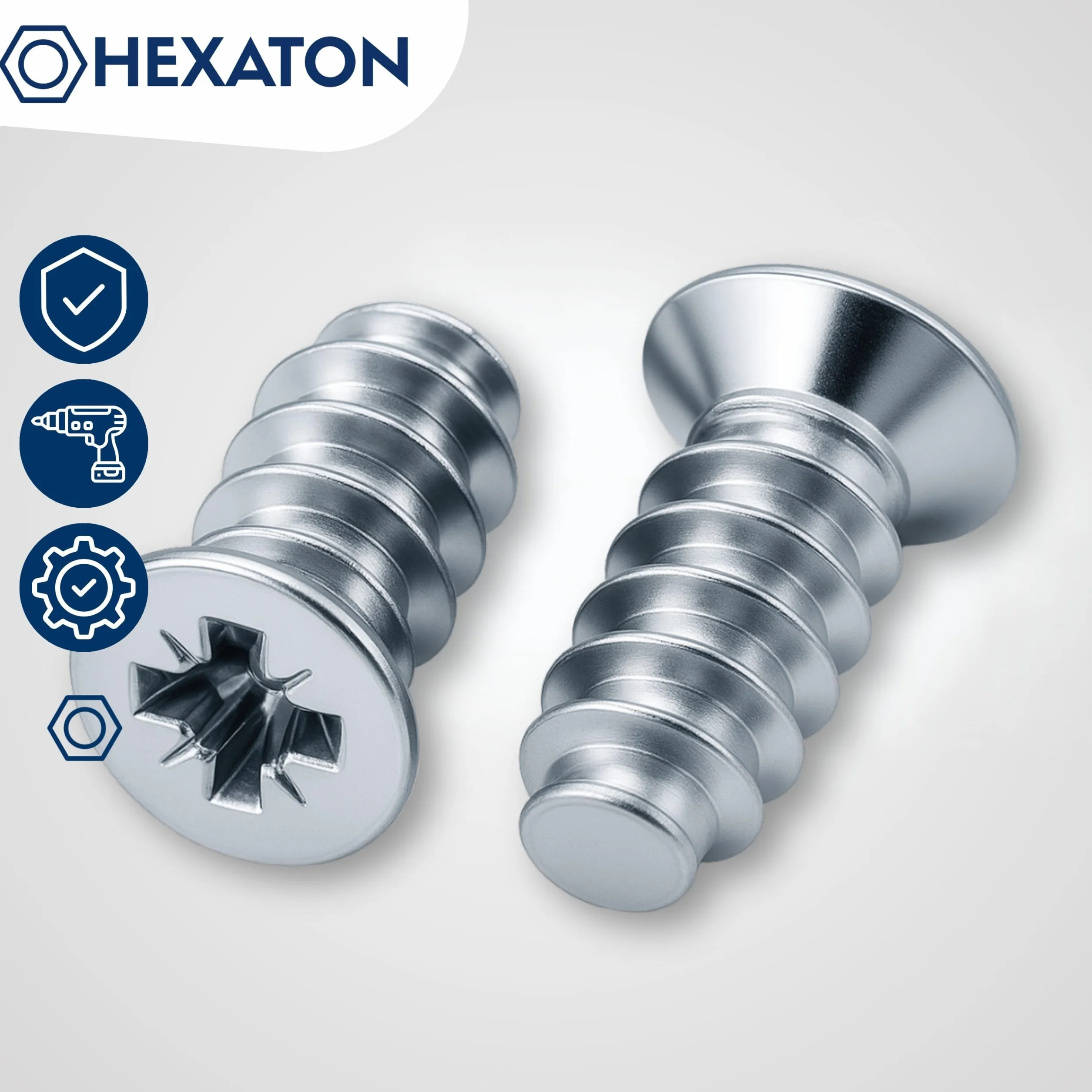 HEXATON Wkręty Euro z Łbem Stożkowym Pozidriv 6,3 x 16 mm - 100 Sztuk - Stal w Ocynku Białym - Gwint do Drewna Wkręty na Całości