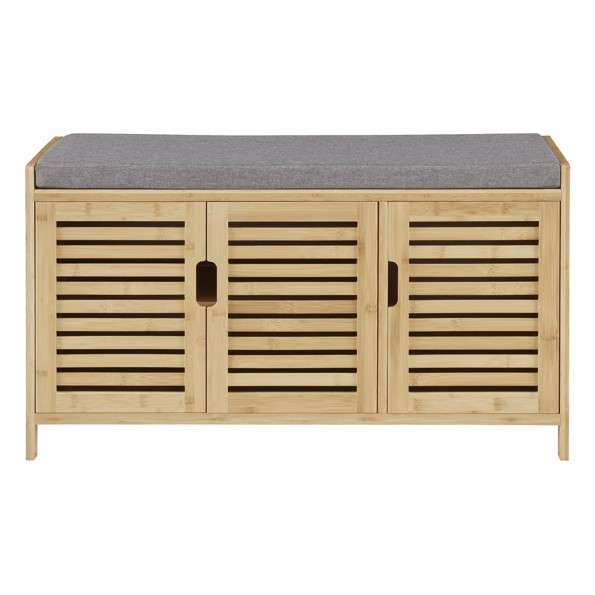 [en.casa] Selk szafka na buty z miejscem do przechowywania, ławka na buty z 3 drzwiami i 1 półką, 50 x 90 x 35 cm, tapicerowane siedzisko, bambus, kolor naturalny