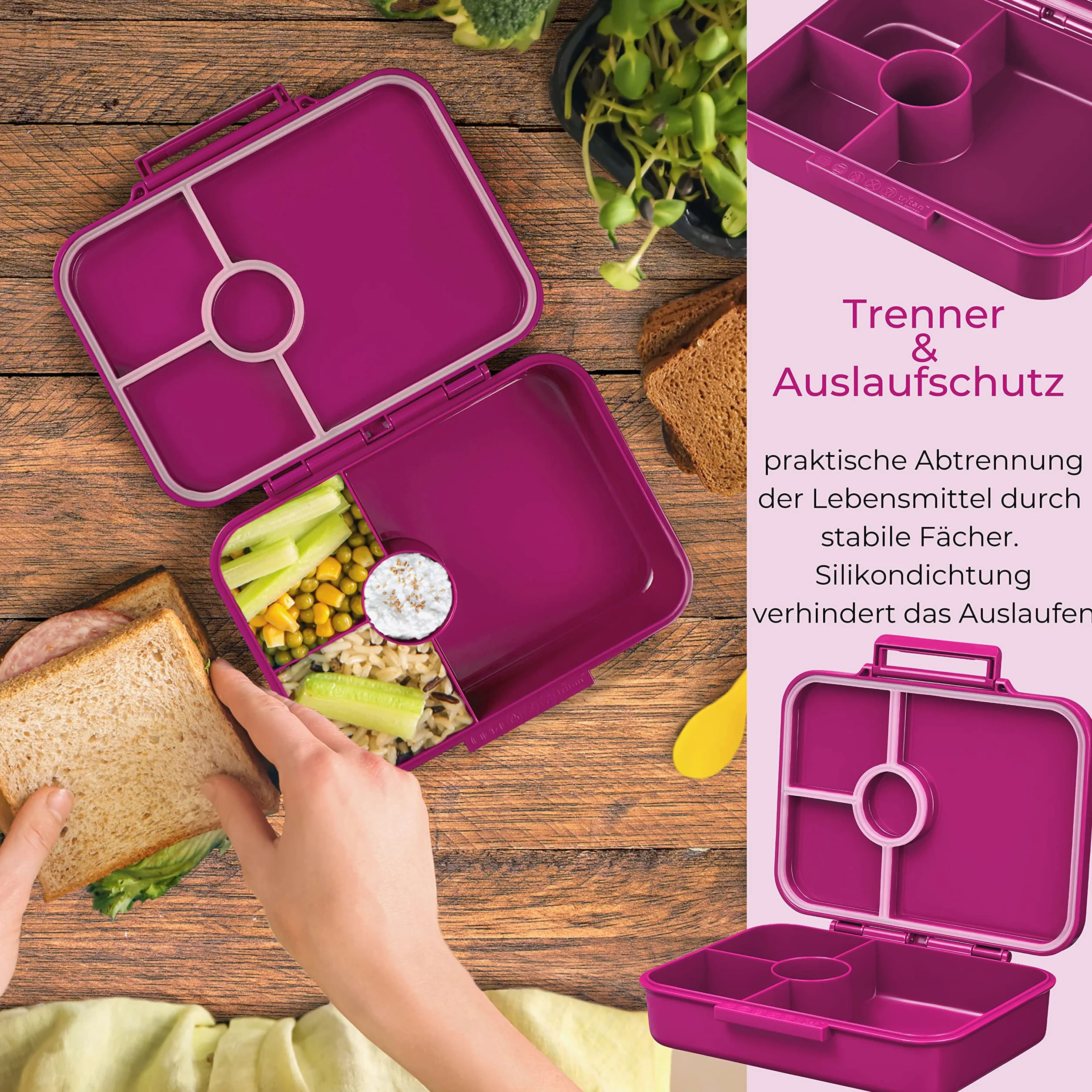 My Vesperbox Bia - Bento Box dla dzieci - nowość - wzmocnione zamknięcia - szczelne i wolne od BPA - bardzo wytrzymałe - pudełko na lunch - idealne do przedszkola i szkoły (fioletowe)