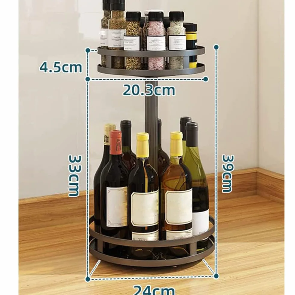YunNasi Organizer na Przyprawy Lazy Susan Organizer Stojak na Olej Stalowy do Szafki Kuchni Przechowywania Oleju do Spiżarni i Przechowywania w Kuchni (Okrągły, 2Tier)
