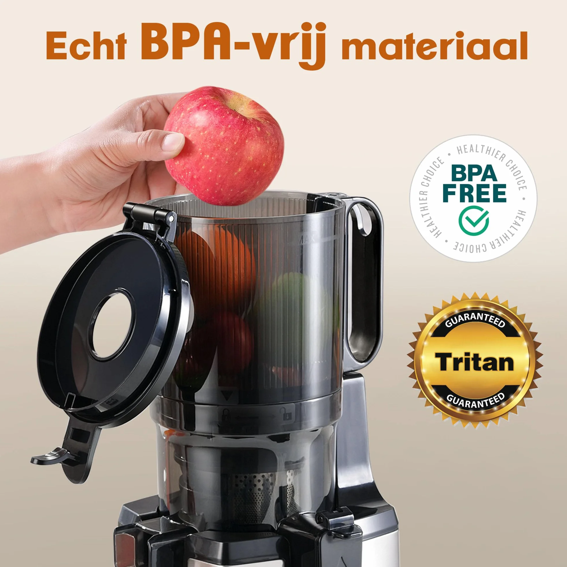 Fretta Wyciskarka wolnoobrotowa Slow Juicer, zwycięzca testu, otwór 135 mm i wyciskarka do soków 1,8 l z funkcją odwrócenia, łatwy montaż i czyszczenie, w 100% wolna od BPA, 250 W (Srebrny Metaliczny)