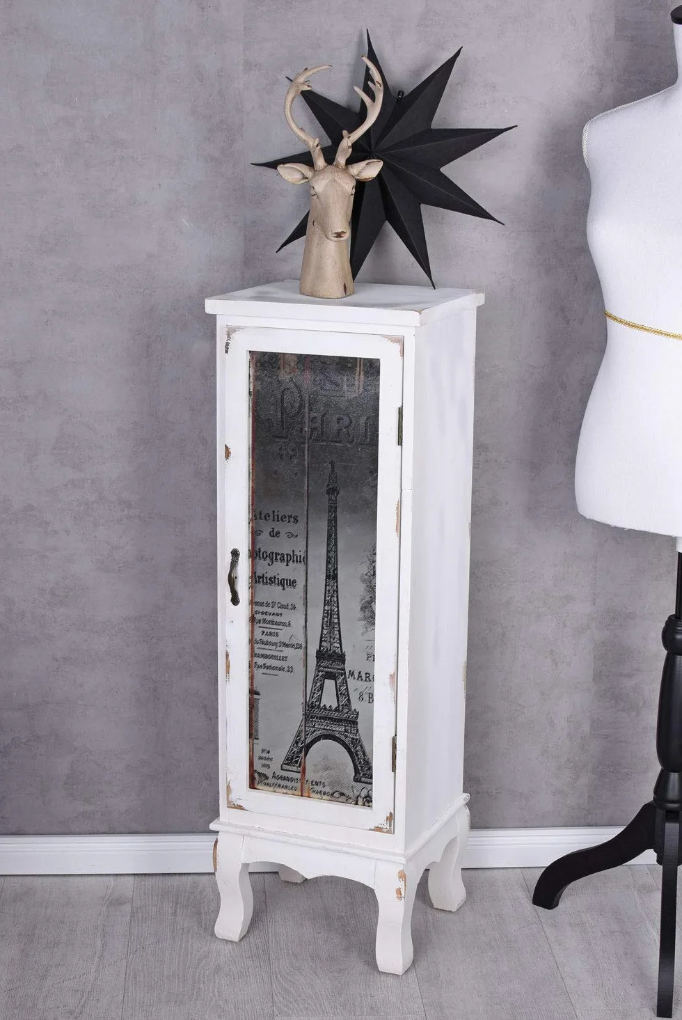 Szafa kolumnowa Shabby Chic Szafa Paryż Wieża Eiffla szafka 93 cm wysokość szkło mxa005 Palazzo Exclusiv