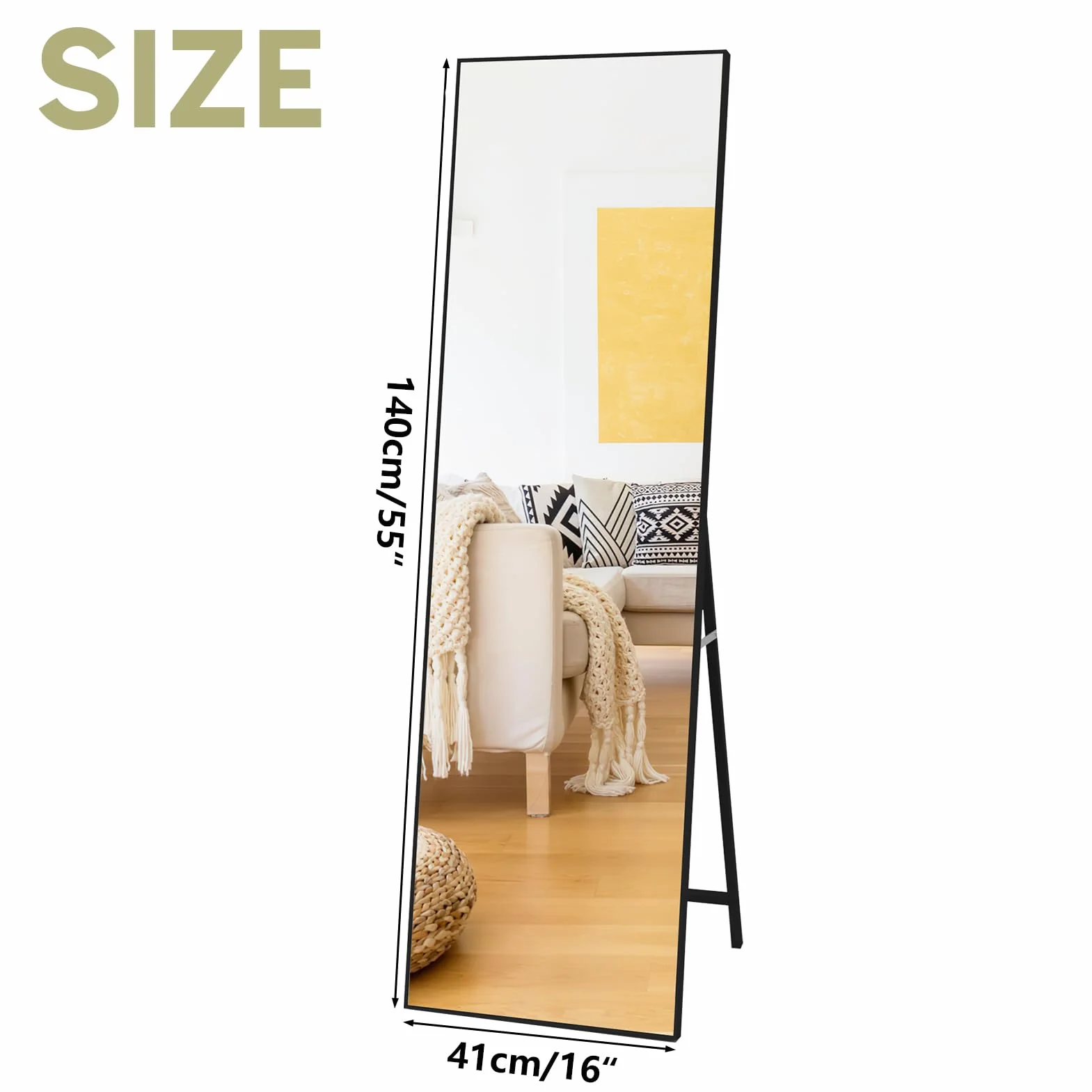 Hoikwo Lustro stojące 140x41 cm, Lustro pełnowymiarowe 55.12x16.15 cali z czarną ramą do sypialni, salonu lub łazienki
