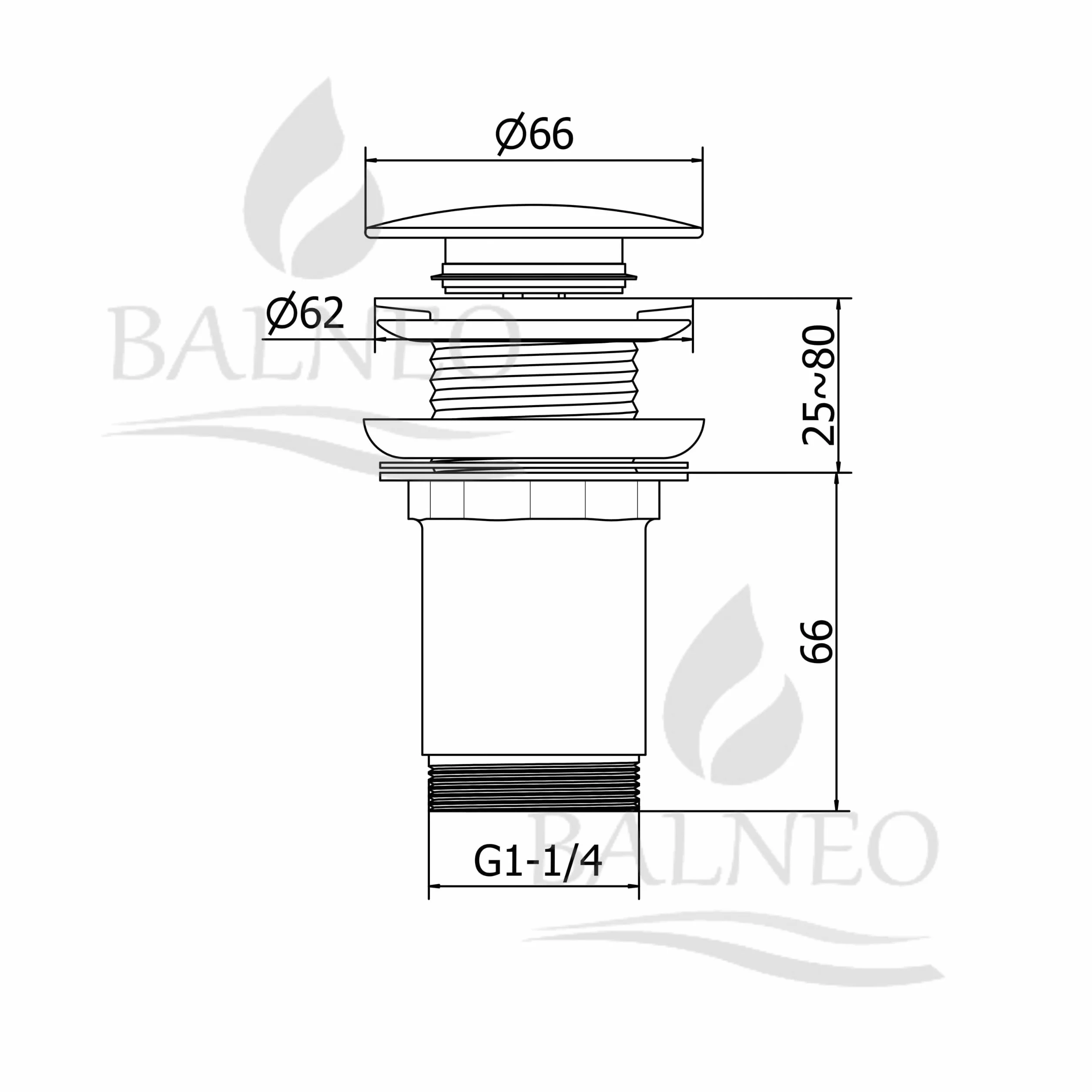 Mosiężny Korek Uniwersalny do Zlewu - Zawór Push-Open 66 mm x G1 1/4 - Korek do Zlewu Push-Open - Korek do Zlewu bez Przelewu - 4 Uszczelki, Klik C - Chrom