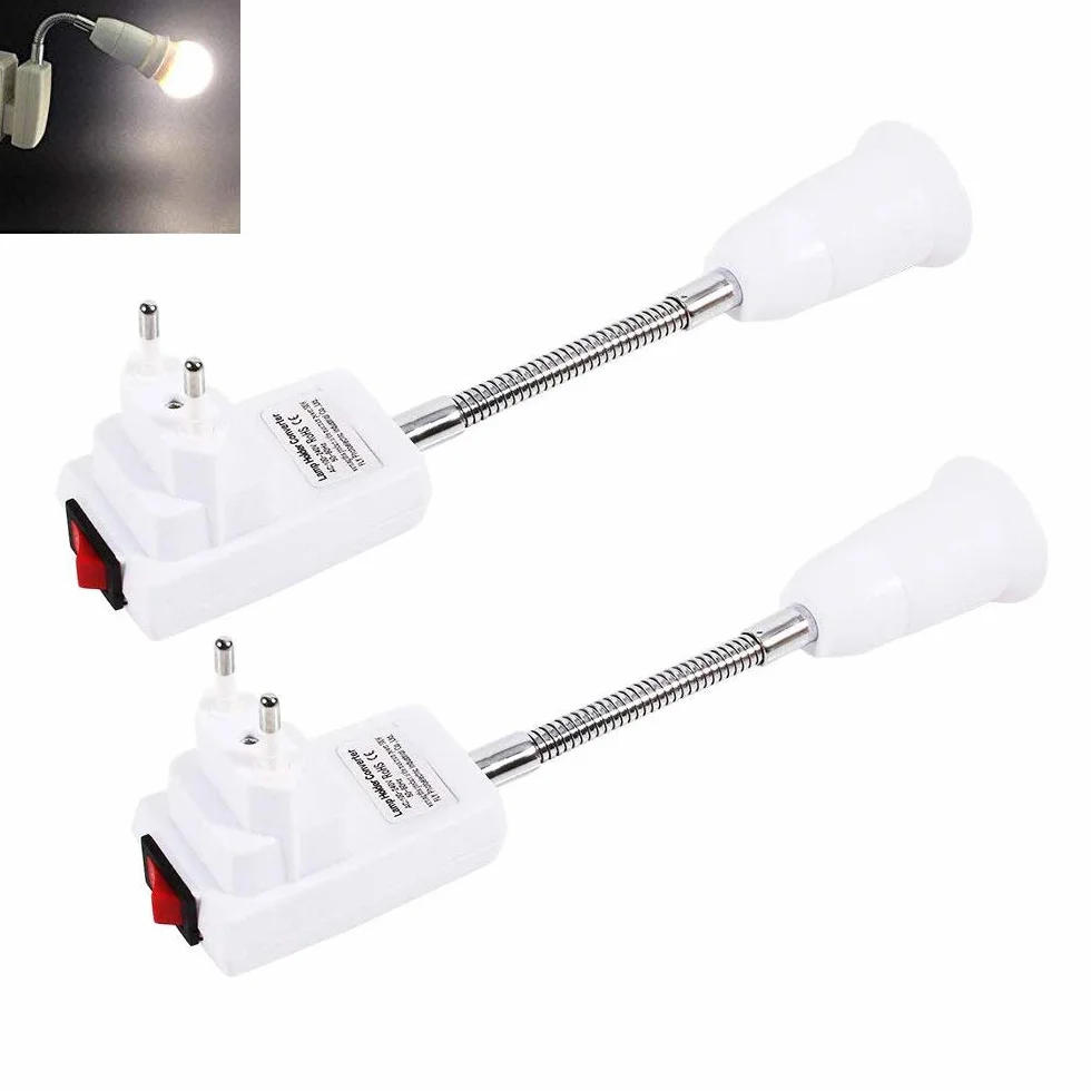 Akynite Oprawka lampy E27 bez kabla z przełącznikiem, lampa ścienna, AC 230 V, gniazdo typu 'łabędzia szyja', lampa punktowa do czytania, łóżko E27, oświetlenie pośrednie, zestaw 2 szt