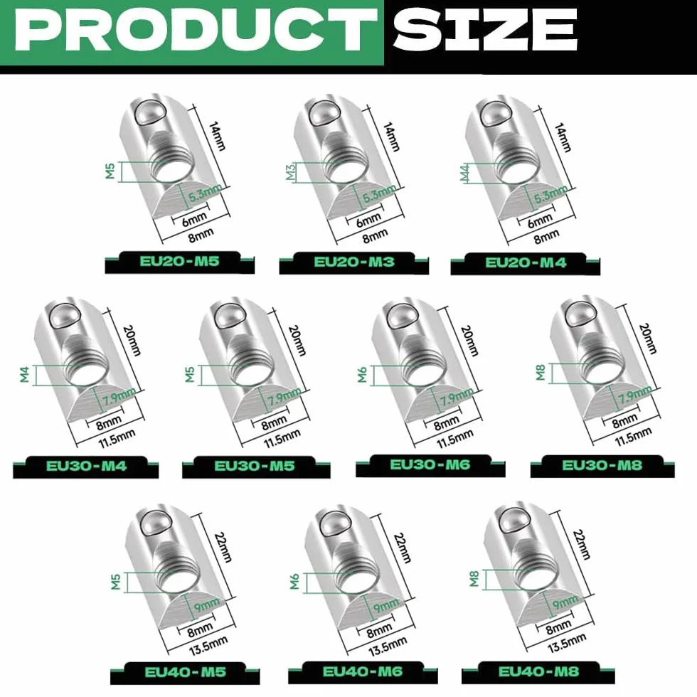40 sztuk nakrętek kulkowych M3 Nut 6 z centralizacją kulką, nakrętki T-Nut 20-seria M3 profilowe aluminiowe 20x20 ze stali węglowej z kulką sprężynową do profilu aluminiowego 3D drukarki, CNC