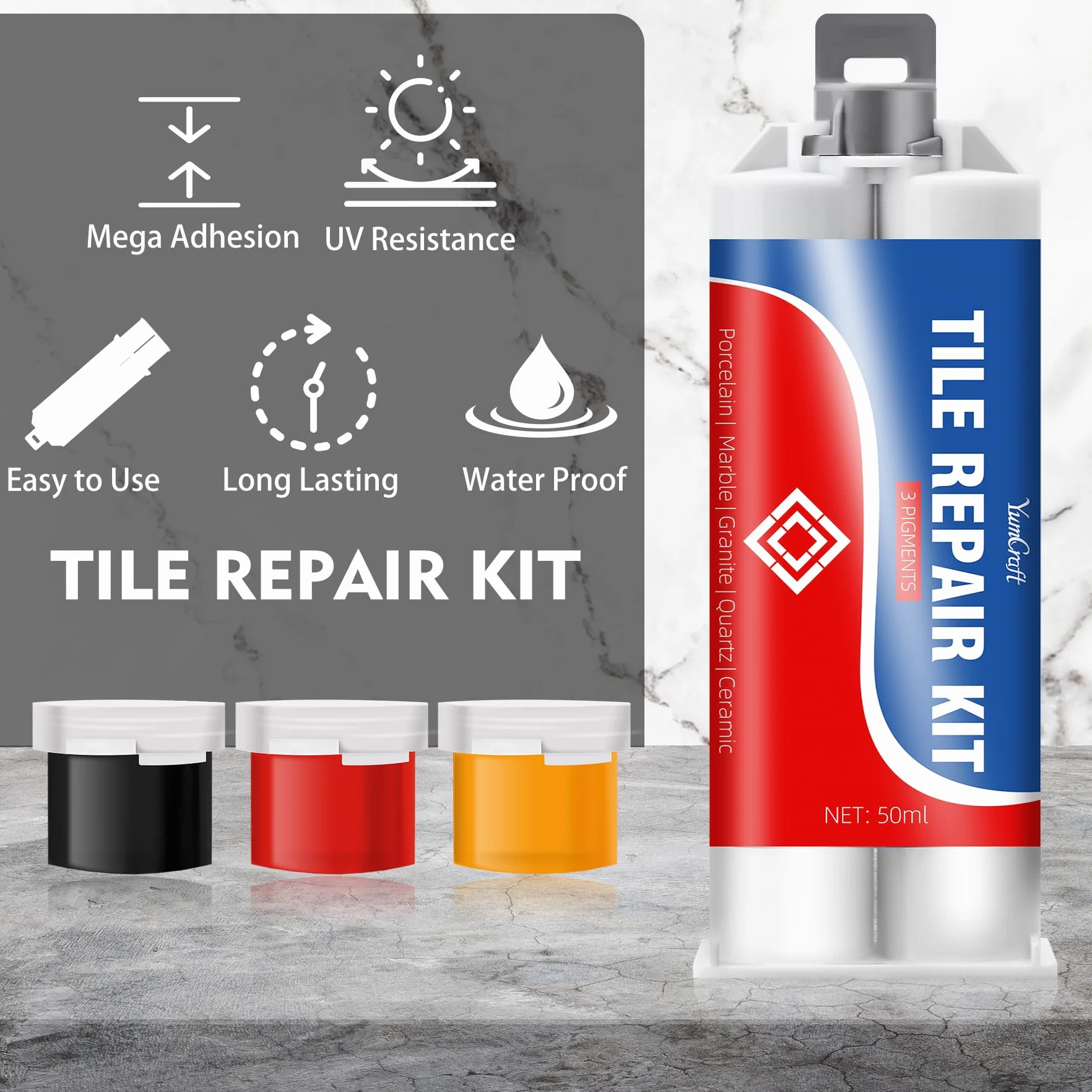 Zestaw do naprawy płytek, biały, 100 ml, do naprawy płytek łazienkowych, płytki ceramiczne, porcelanowe, do pęknięć łazienkowych, wgnieceń, otworów, do naszywek ceramicznych, marmuru