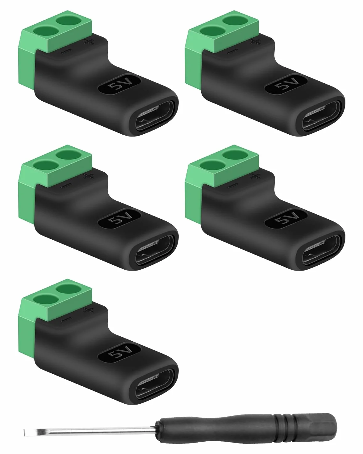 GELRHONR Gniazdo USB C do lutowania 5 V, adapter 5 sztuk, typ C na 2-biegunowy adapter zacisków śrubowych, bezlutowy zacisk przyłączeniowy, konwerter USB C do ładowania zabawek dla majsterkowiczów