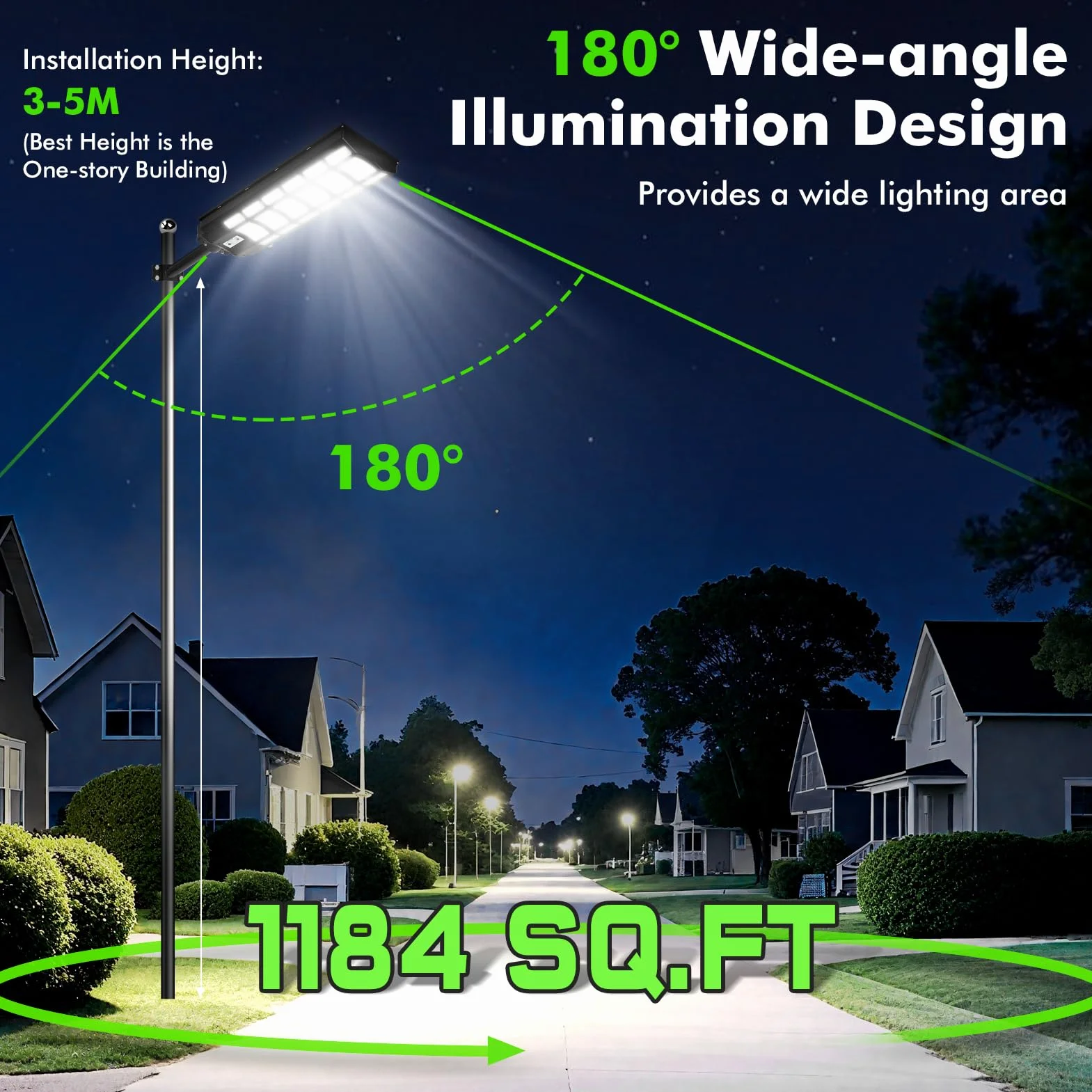 Solarna lampa uliczna LED z pilotem zdalnego sterowania, 1200 W, 6500 K, z czujnikiem ruchu, od zmierzchu do świtu, klasa wodoszczelności IP67, wodoszczelna lampa uliczna do ulicy, garażu