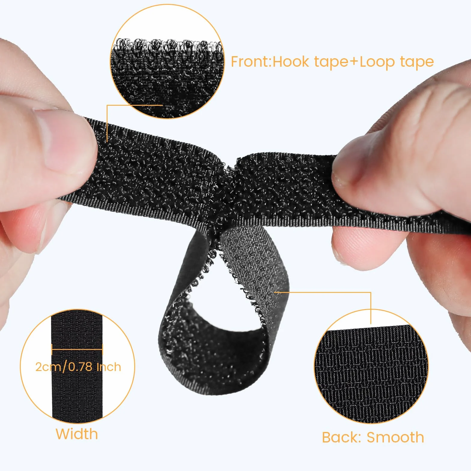 Regulowane paski kablowe 10 m x 2 cm z 60 pętlami, pasek do opaski kablowej, wielokrotnego użytku, łatwe do przycięcia, dla uporządkowania i porządkowania kabli, czarne