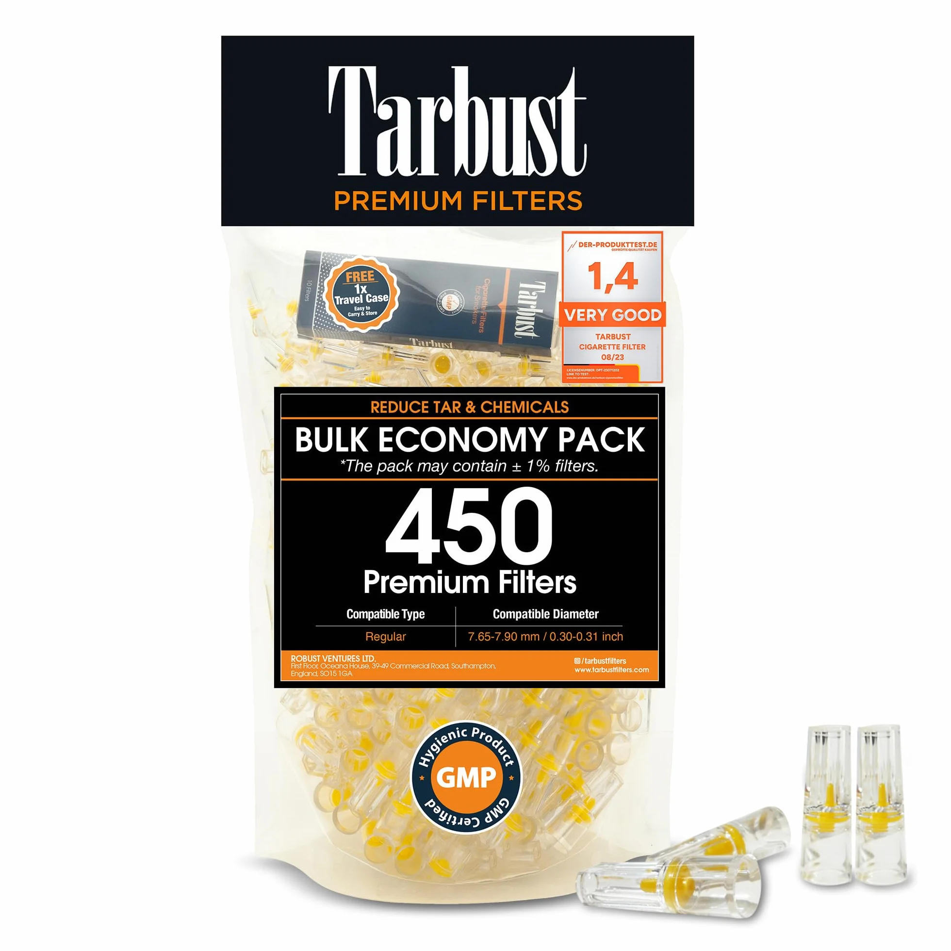 Tarbust 450 filtrów do papierosów, antysmolisty filtr 8 mm, plastikowy ustnik do standardowych papierosów