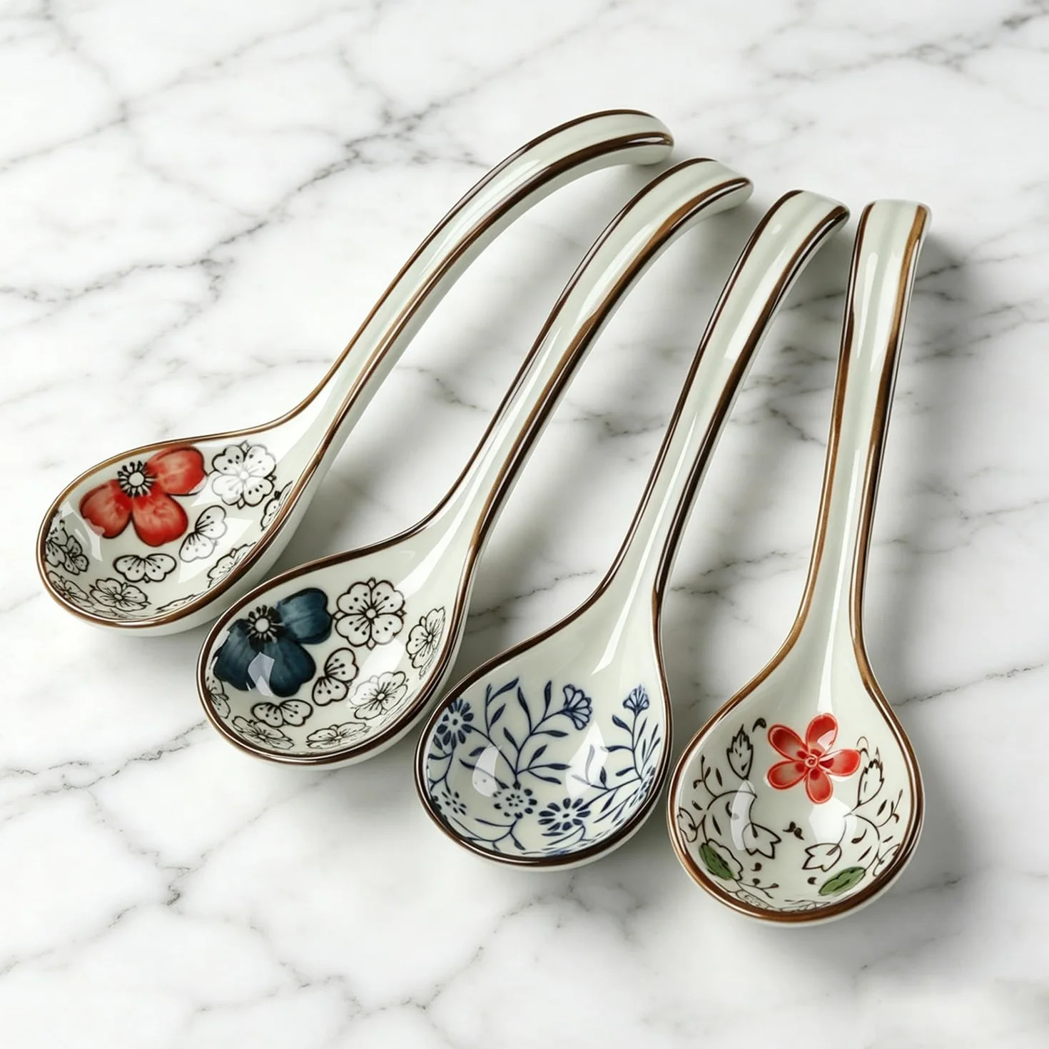 Ceramiczne łyżki do zupy, ramen, chińskie łyżki do zupy, japońskie łyżki do zupy w stylu retro, kreatywne porcelanowe azjatyckie łyżki do zupy do Ramen Pho, płatków śniadaniowych, pierogów Wonton,