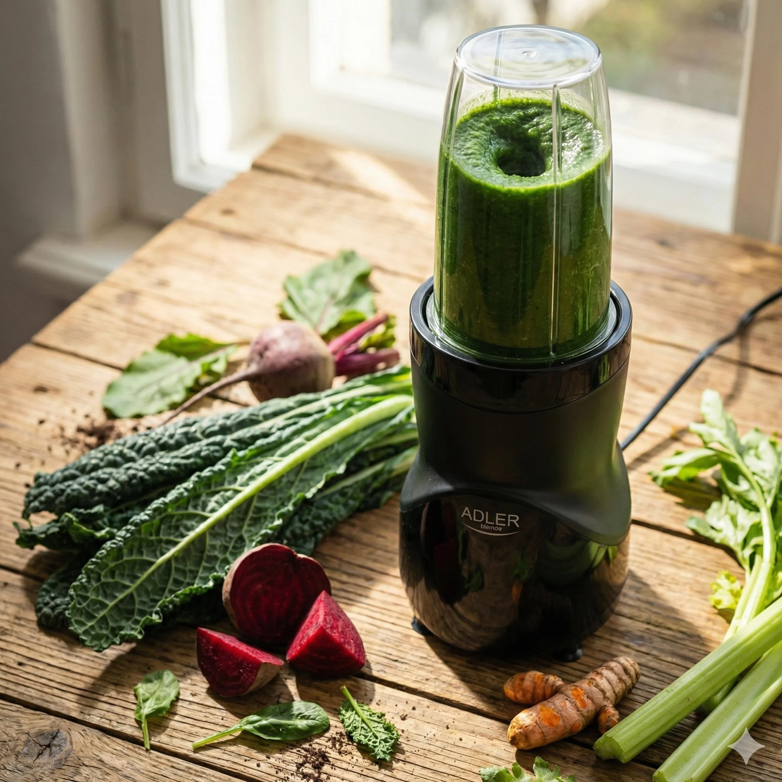 ADLER EUROPE Blender kielichowy, blender do smoothie i do koktajli, mikser personalny, kruszy lód, 1200W, wolne od BPA, 3 bidony i kubek, ostrza ze stali nierdzewnej z 4 nożami i z 2 nożami