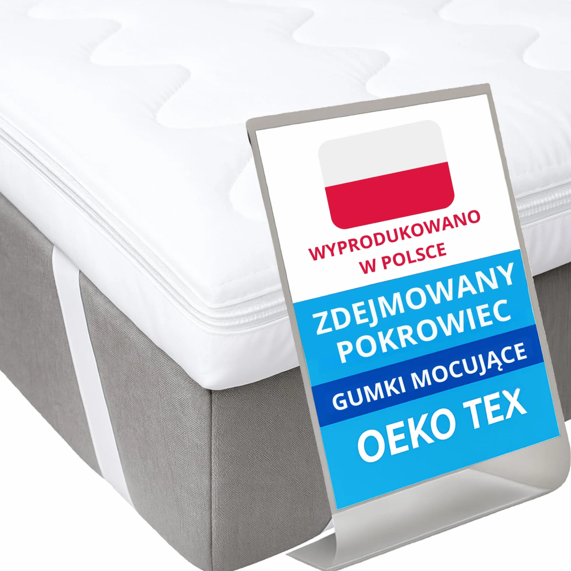 Topper na materac 120x200 cm z pianki memory | Wysokość 6 cm | Dwustronny model | Paski mocujące | Pokrowiec z zamkiem | OEKO-TEX | Made in EU | Nakładka na materac do każdego łóżka