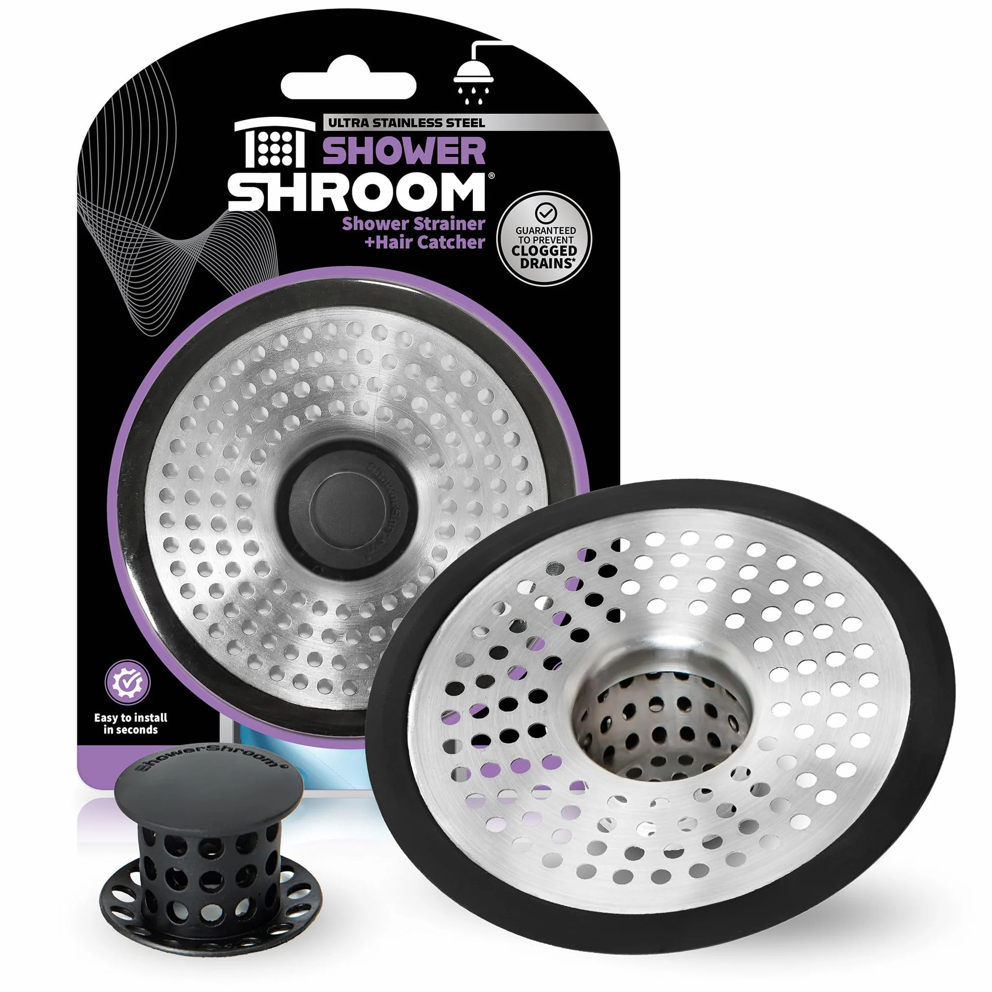 ShowerShroom Ultra rewolucyjny łapacz włosów pod prysznic, ochrona odpływu, stal nierdzewna, standard