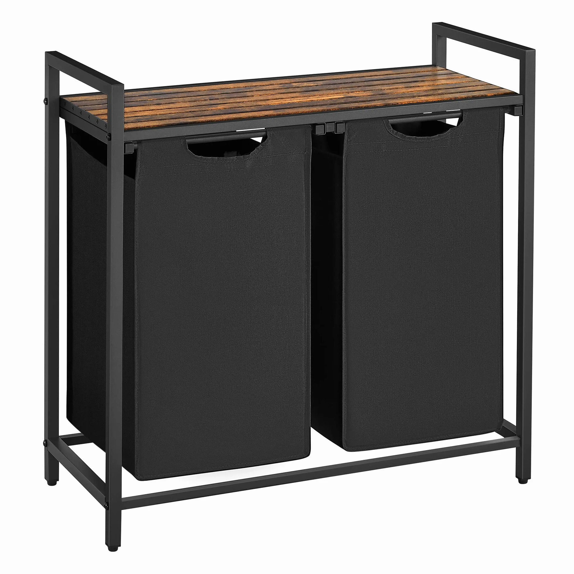VASAGLE kosz na pranie 2 x 46L 73 x 33 x 72 cm metalowa rama rustykalny brąz i czarny