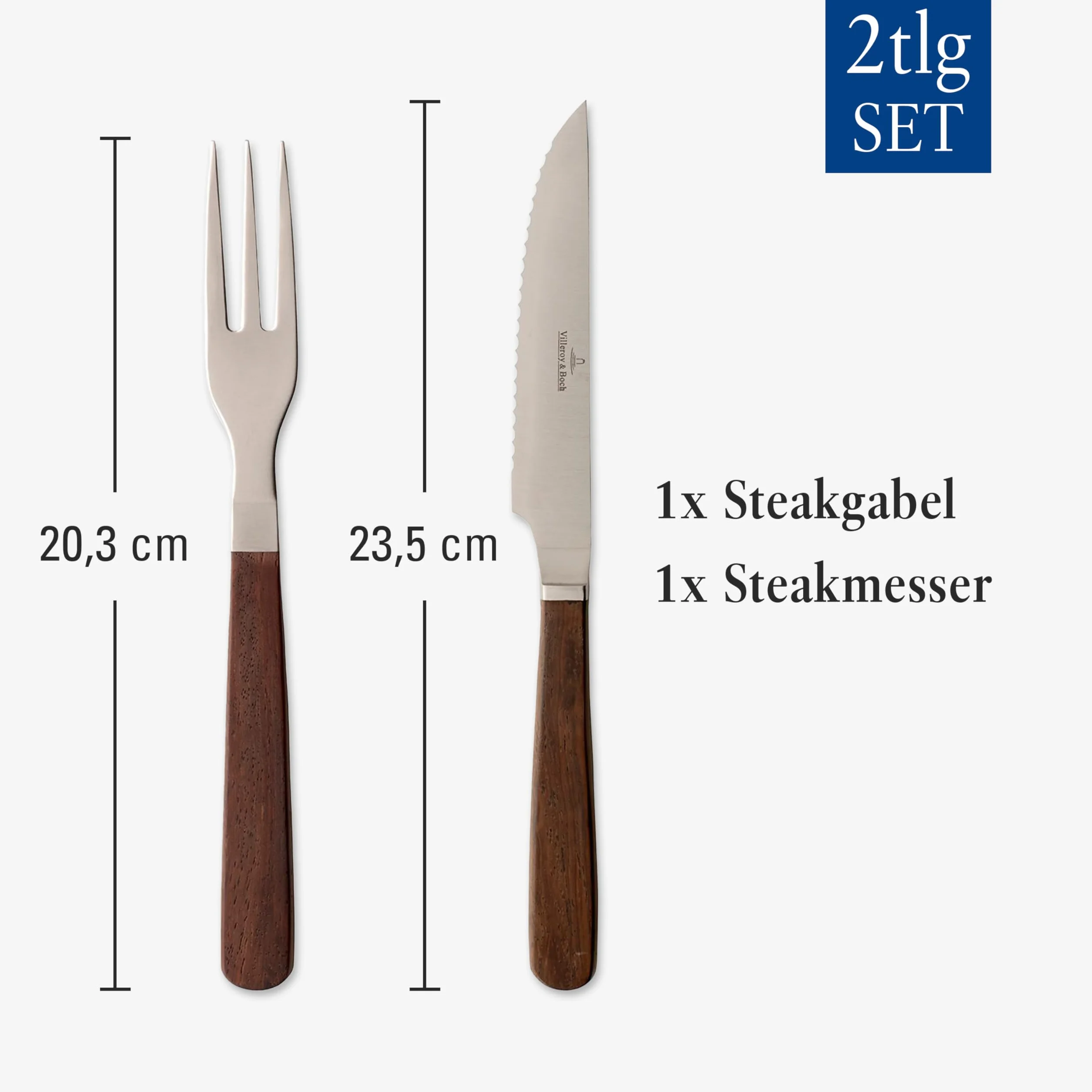 Villeroy und Boch Tex jako sztućce do steków i pizzy, 2-częściowy, stal nierdzewna/drewno orzecha włoskiego
