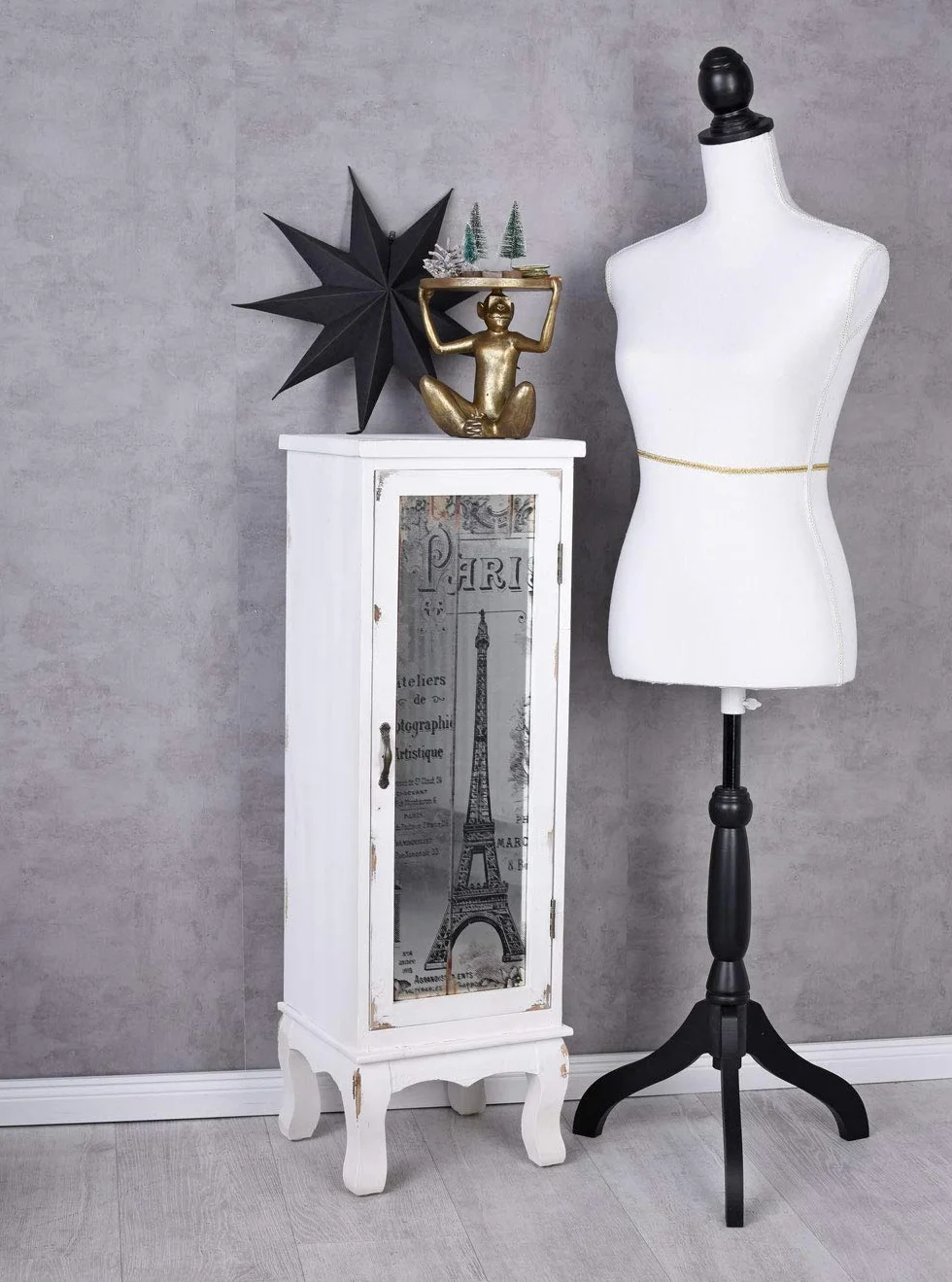 Szafa kolumnowa Shabby Chic Szafa Paryż Wieża Eiffla szafka 93 cm wysokość szkło mxa005 Palazzo Exclusiv