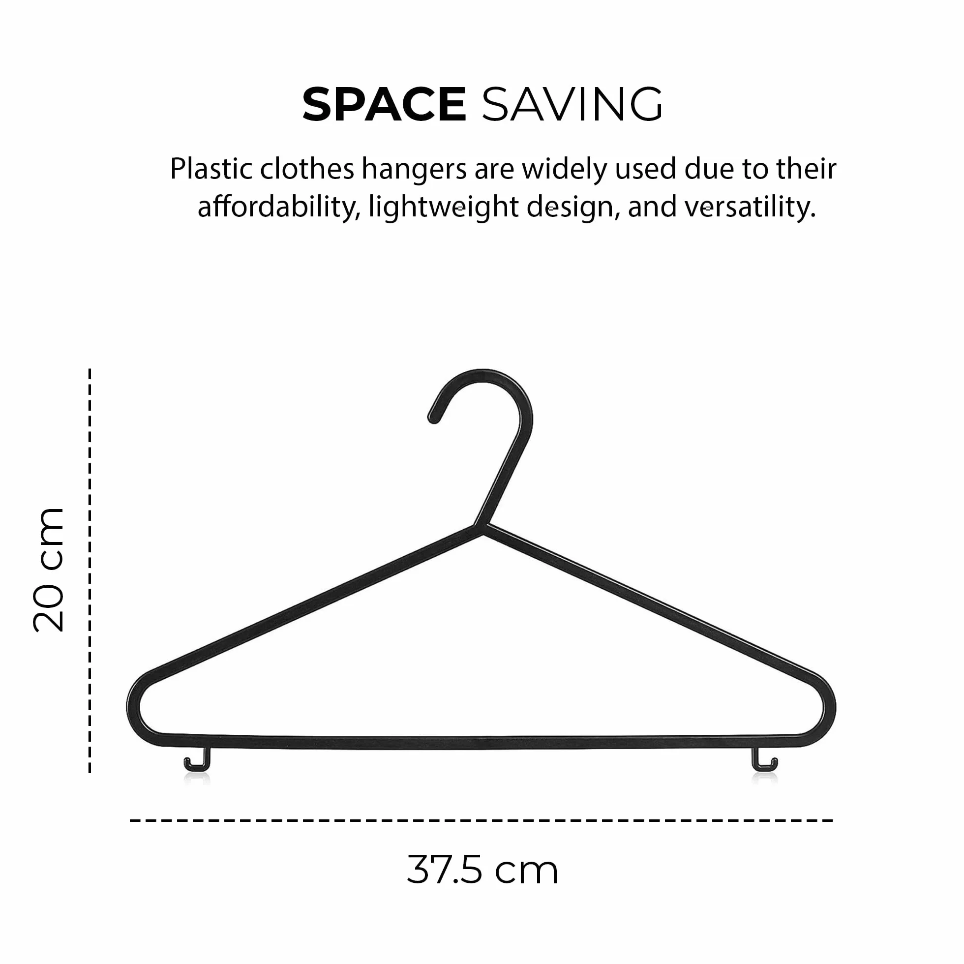 K-Mart Plastikowe wieszaki na płaszcze dla dorosłych, czarne kolorowe mocne wieszaki na ubrania do szafy, oszczędzające miejsce wieszaki ze spodniami garniturowymi i haczykami na pasek (czarne, 25