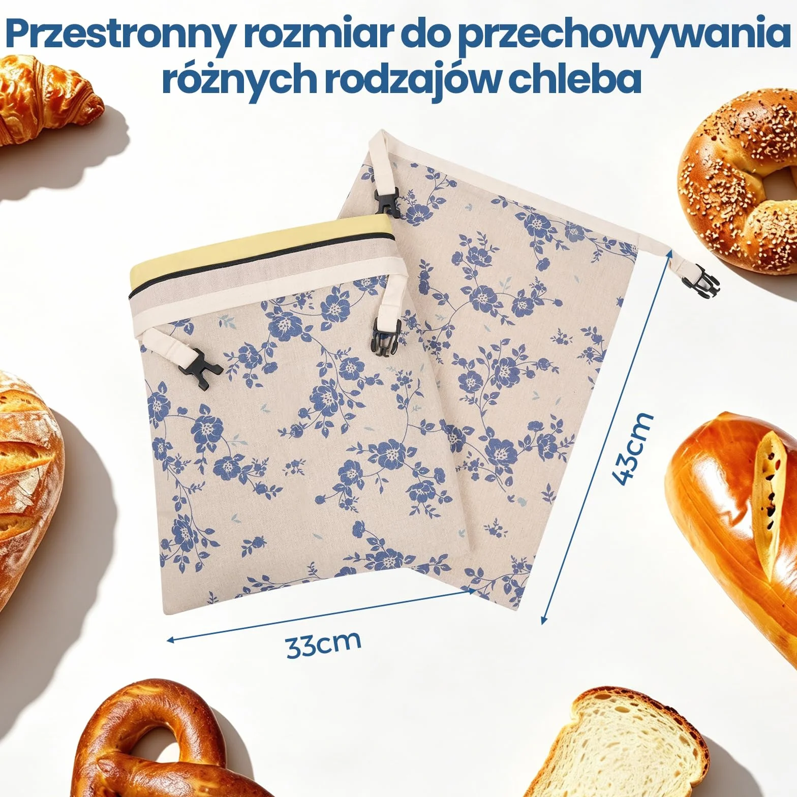YARRAMATE lniane worki na chleb z wosku pszczelego niebieski kwiatowy zamek błyskawiczny do zamrażania wielokrotnego użytku