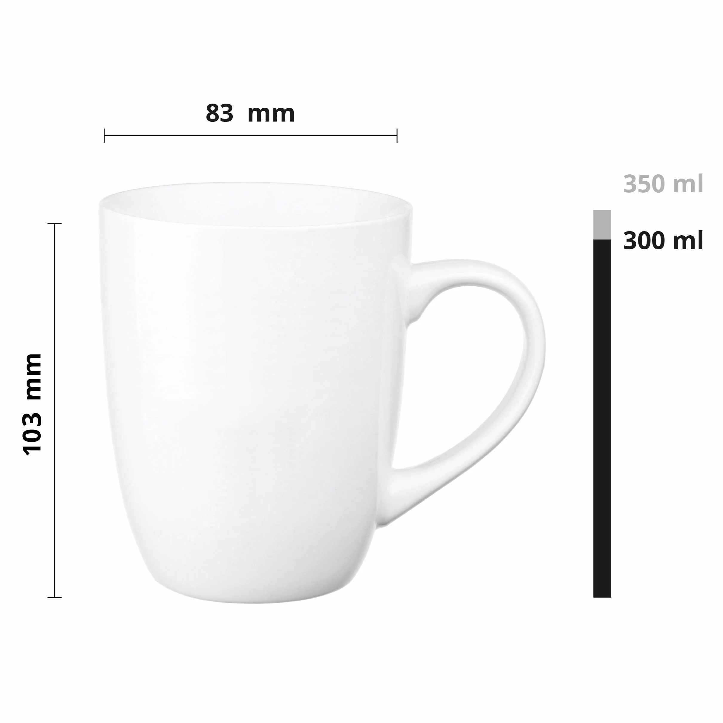 Glasmark Krosno Zestaw Kubków Ceramicznych 0,3 Litra Do Picia Kawy i Herbaty Z Uchem - Akcesoria Kuchenne Białe 6 x 300 ML
