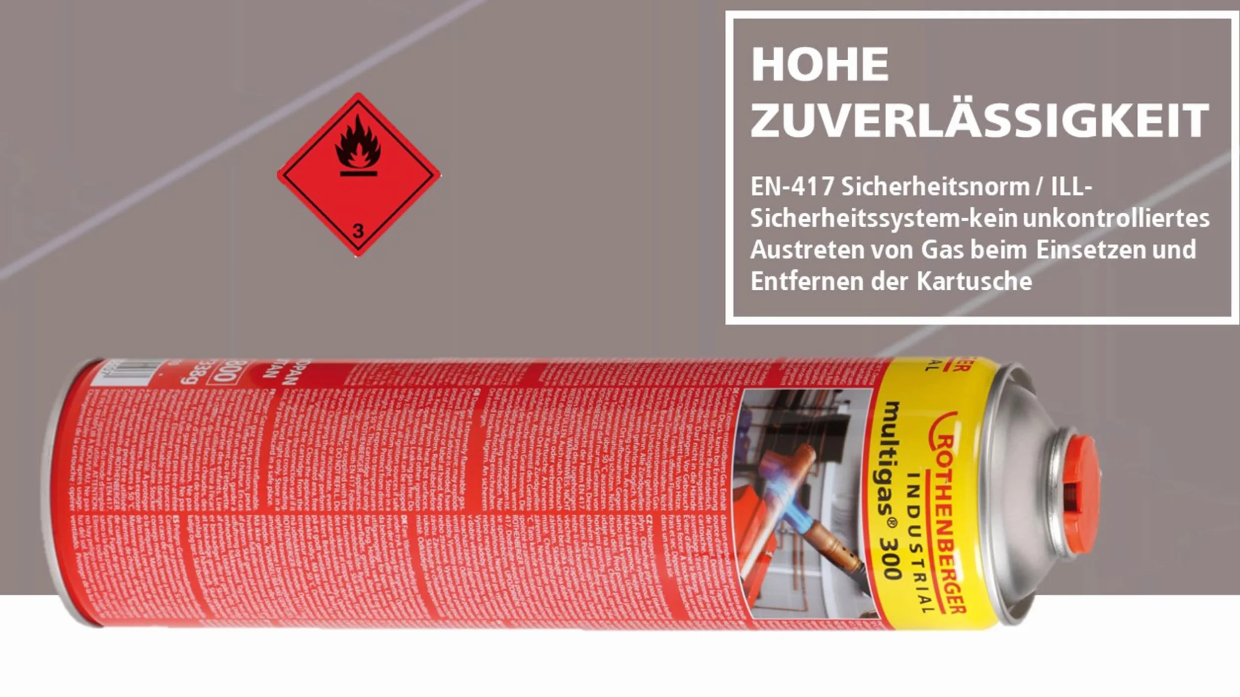 ROTHENBERGER Wkład Gazowy Industrial Multigas 300, Przyłącze 7/16 Cala EN 417 Samouszczelniająca