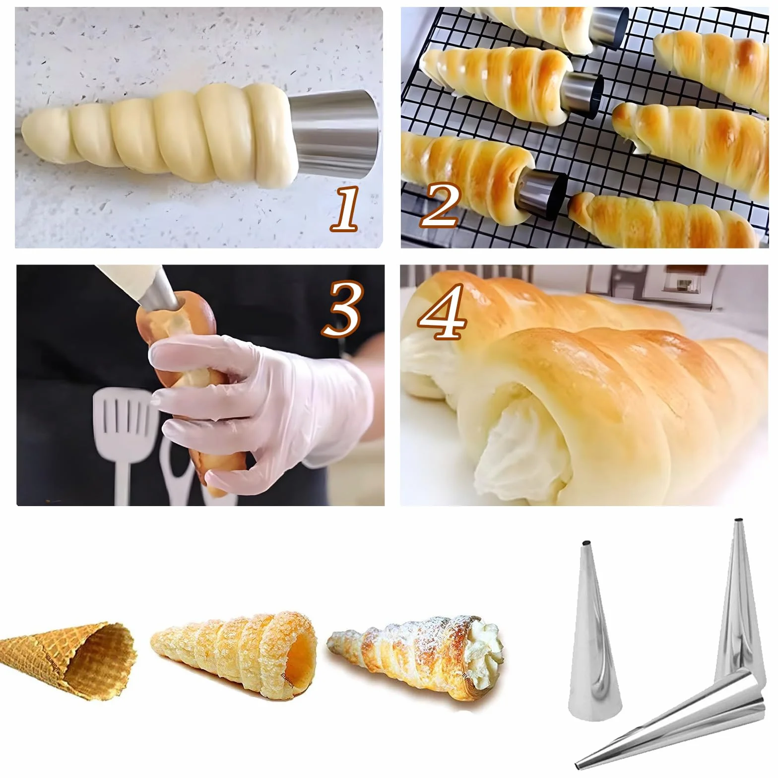 Cannoli formy do pieczenia ze stali nierdzewnej, 18 sztuk, foremki do pieczenia ciastek, rogalików, do pieczenia