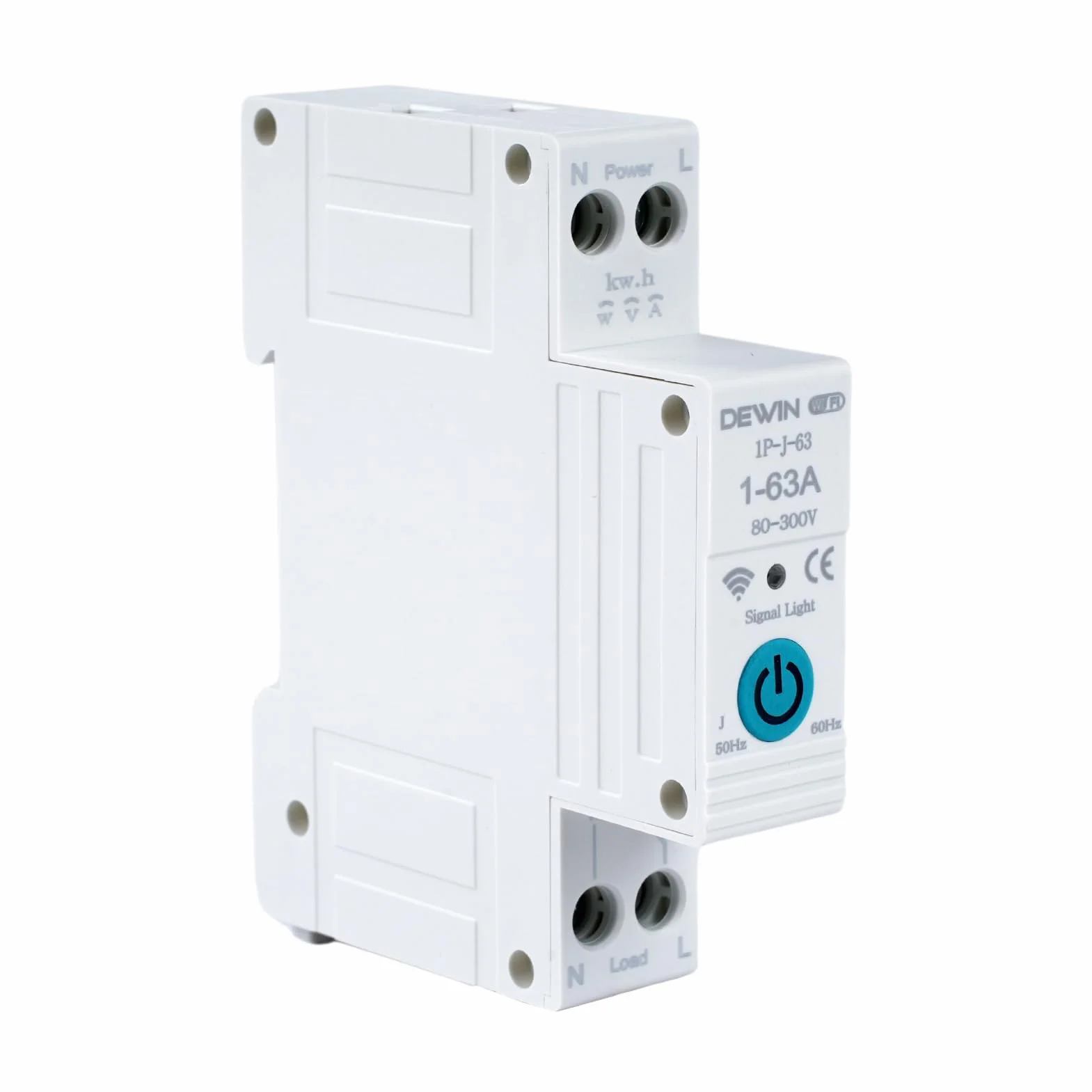 DEWIN Din Rail Circuit Breaker, Tuya WiFi inteligentny wyłącznik obwodu z pomiarem mocy do inteligentnego domu pilot zdalnego sterowania przełącznik 1P 63A AC 220V