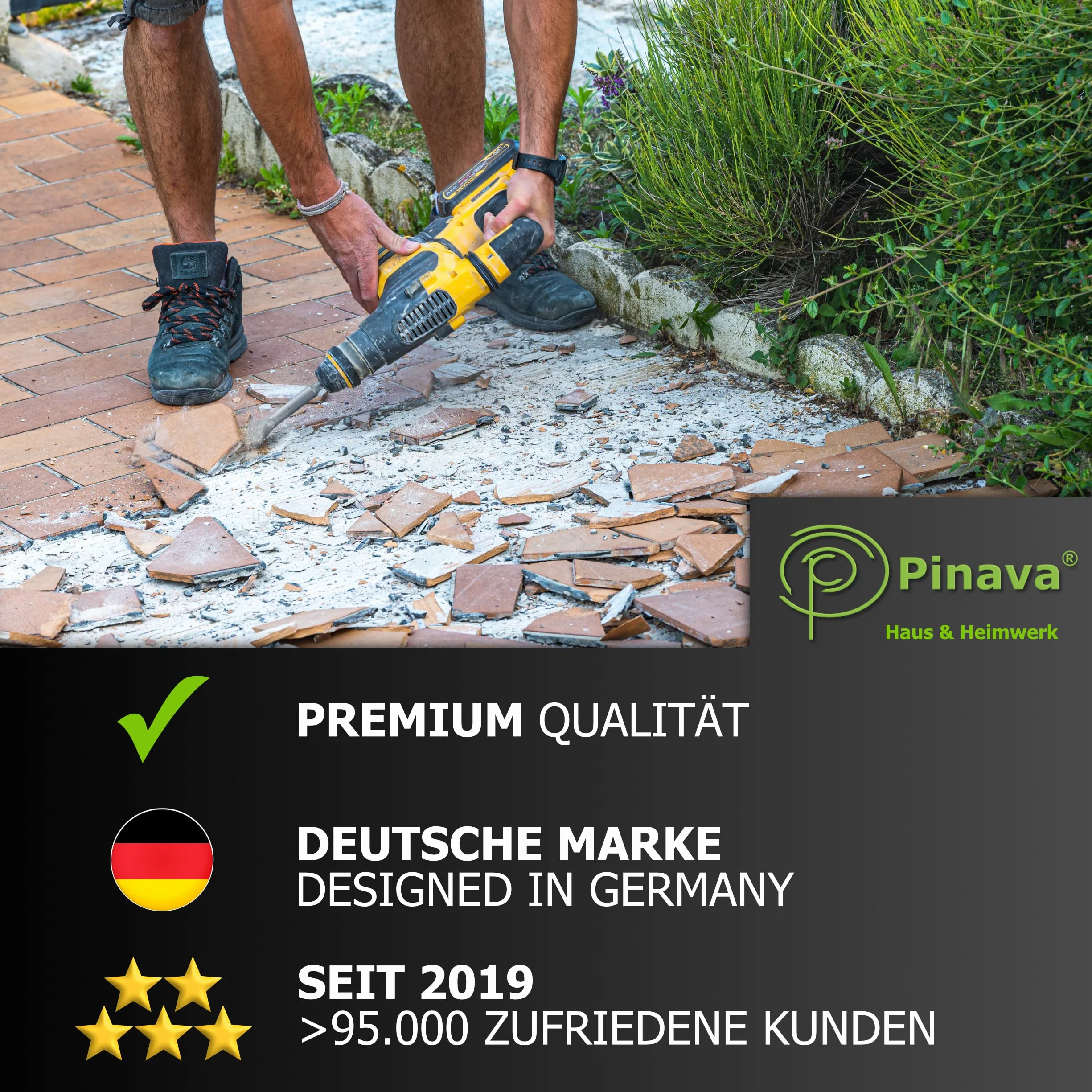 Pinava® Dłuto do płytek SDS Plus - Linia ROBUST - 165x75mm szerokość do wiertarki - Dłuto płaskie odgięte, specjalna stal 42CrMo - Trwałe i ostre - Do płytek, kleju do płytek, prac domowych