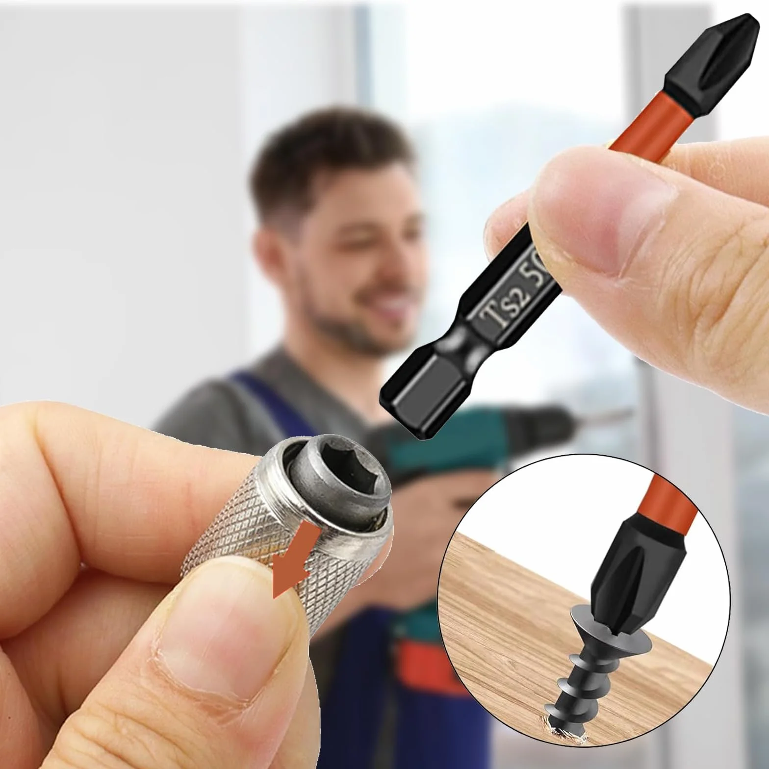 Adapter SDS Plus 6,35 mm (1/4"), 2 sztuki SDS Bit Adapter + 50 mm, 70 mm, po 1 wiertło krzyżowe, sześciokątny uchwyt wiertarski, konwerter do wiertarki udarowej