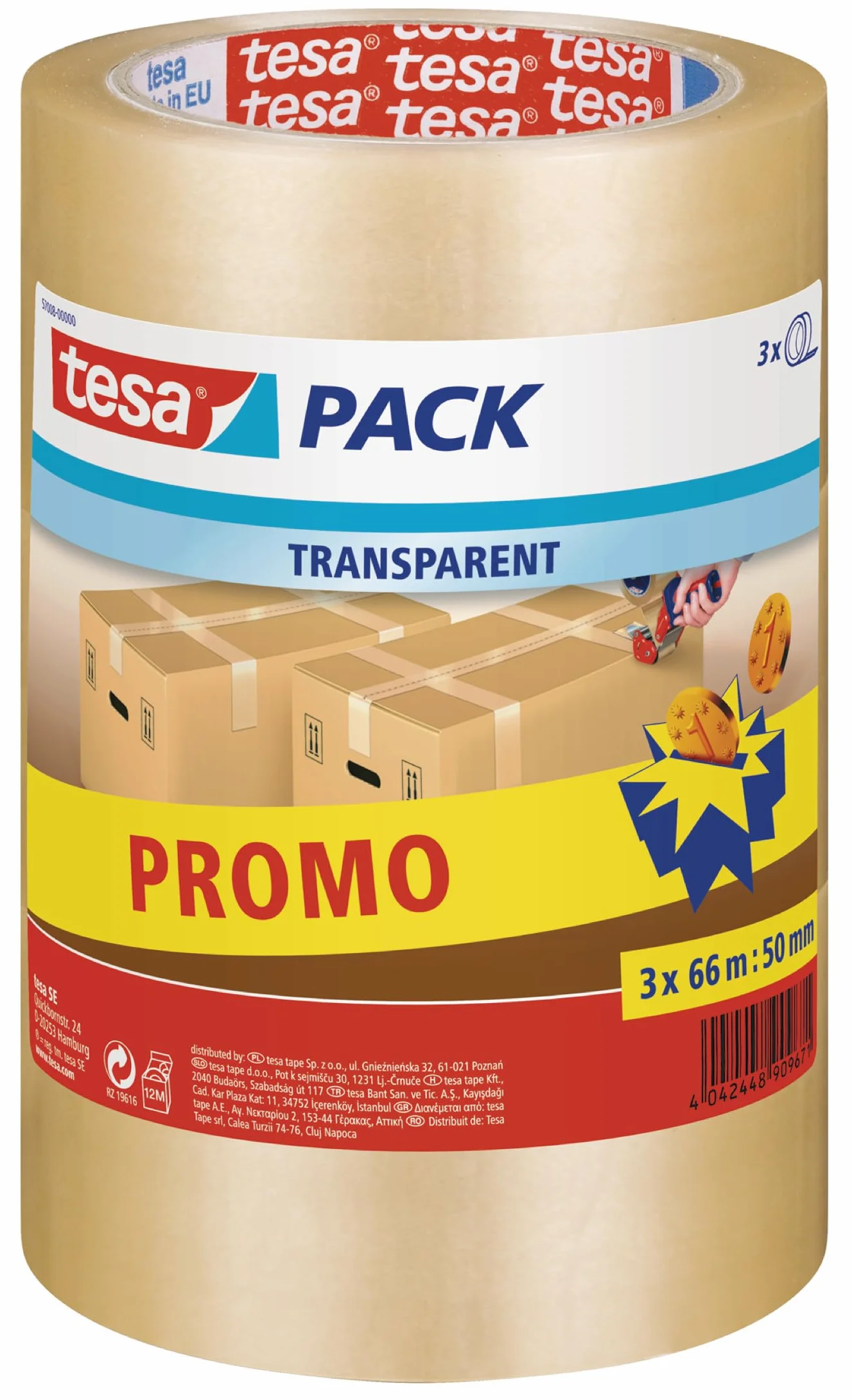 tesapack standardowy przezroczysty 3 x 66 m 50 mm