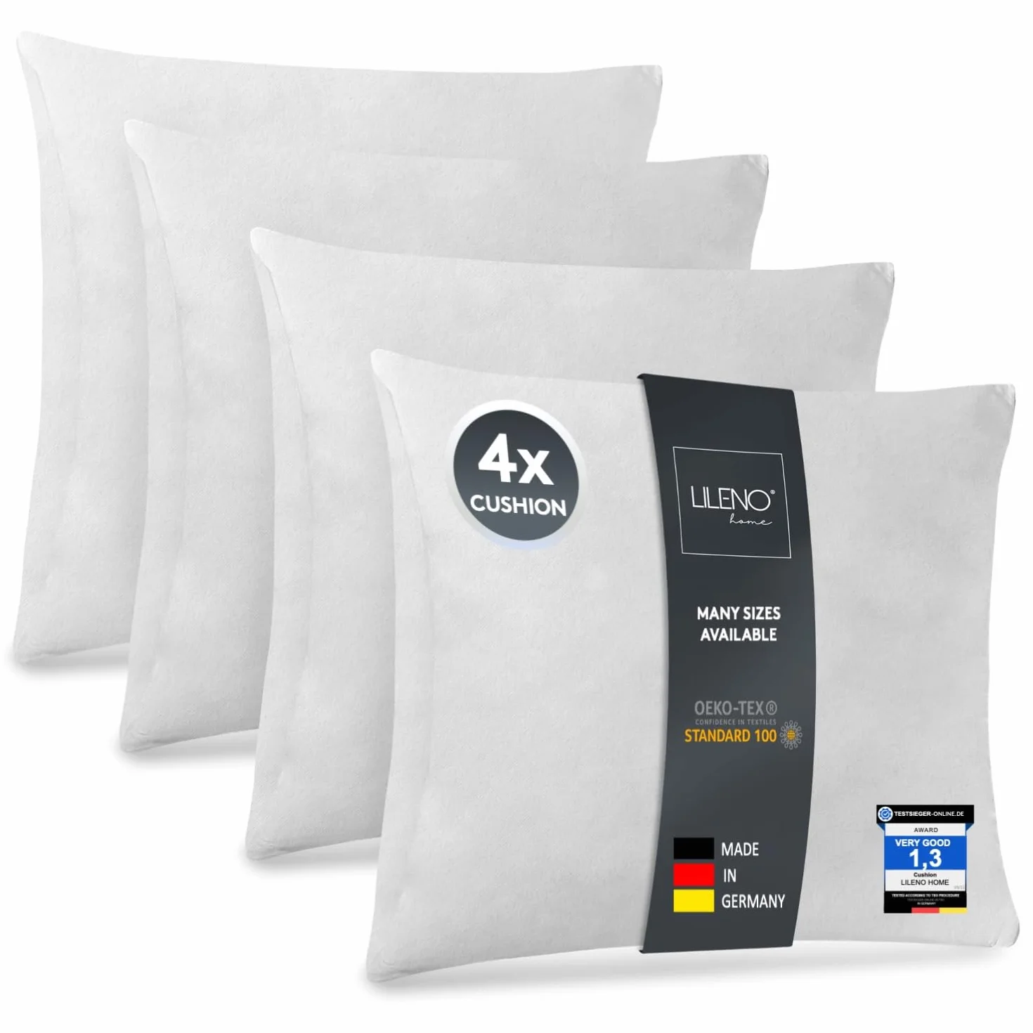 LILENO HOME Zestaw 4 wypełnienia poduszki 45x45 cm - Poduszka poliestrowa prana w 40°C dla alergików
