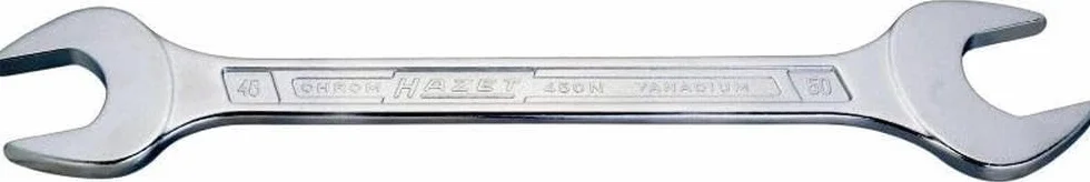 HAZET Podwójny klucz płasko-oczkowy 450N-10X13 chromowany, szerokość płaskowników: 10 x 13 mm, pozycja szczęk: 15°, trzon z bardzo wytrzymałym podwójnym profilem T HAZET, Made in Germany
