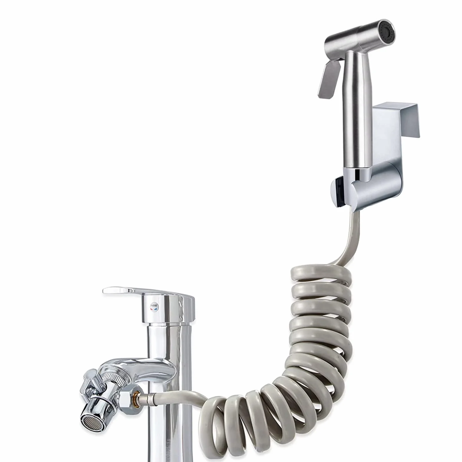 Bidet słuchawka prysznicowa, stal szlachetna, szczotkowana stal szlachetna, zestaw rozpylaczy do pieluszek dla niemowląt – z dozownikiem kranu, wąż sprężynowy 59" i toaleta z hakiem do WC, higieny
